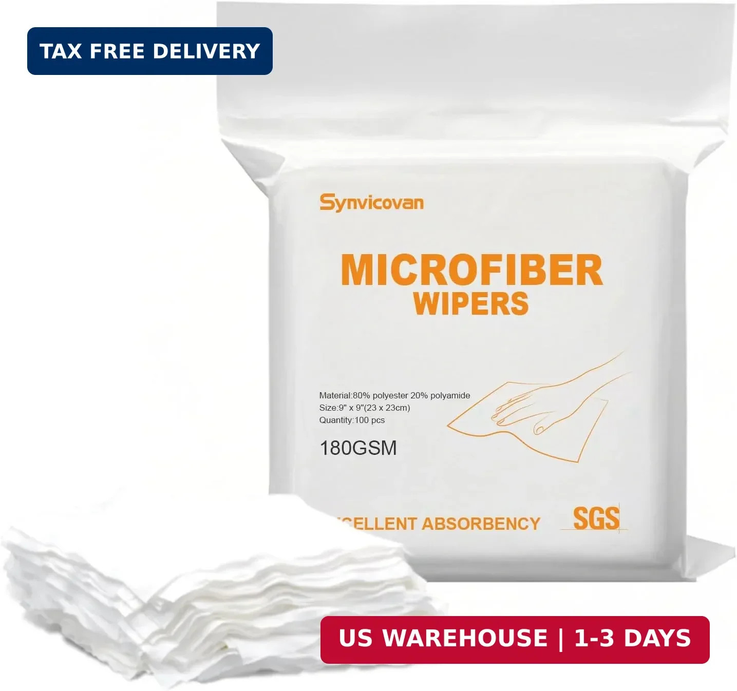 Microfiber Cloths 9″x9″(100 Pcs,180GSM) | Superfine Lint Free Cloths,Cleaning an