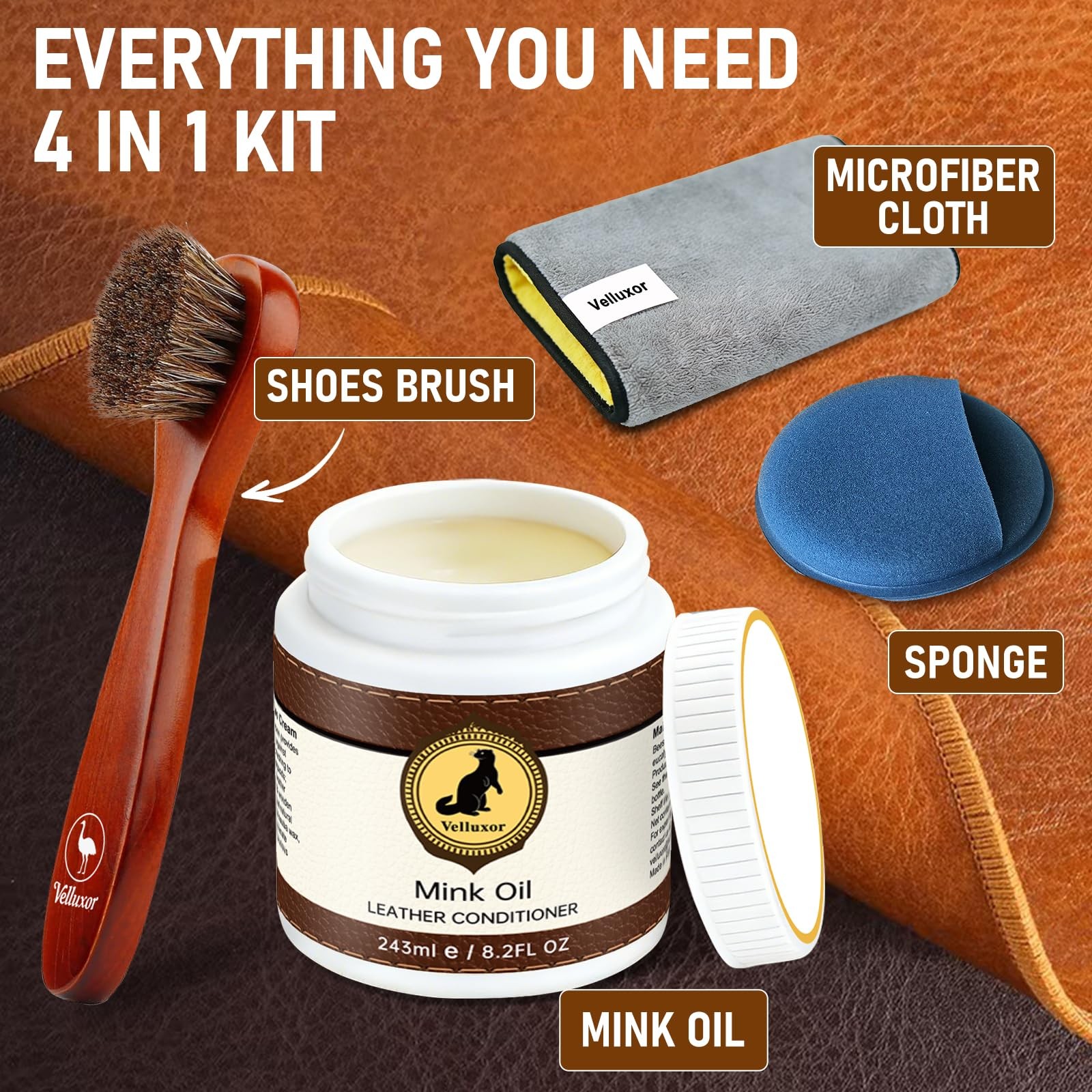 Natural Mink Oil Leather Conditioner 8.2oz Cleaner Balm Restores Protects Boots