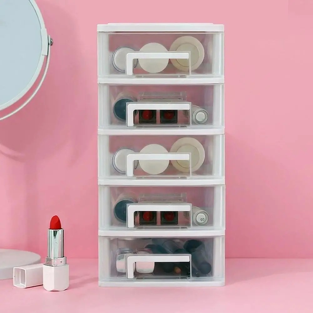 5 Drawer Desk Clear Plastic Storage Box Office Cabinet Transparent Miscellaneous