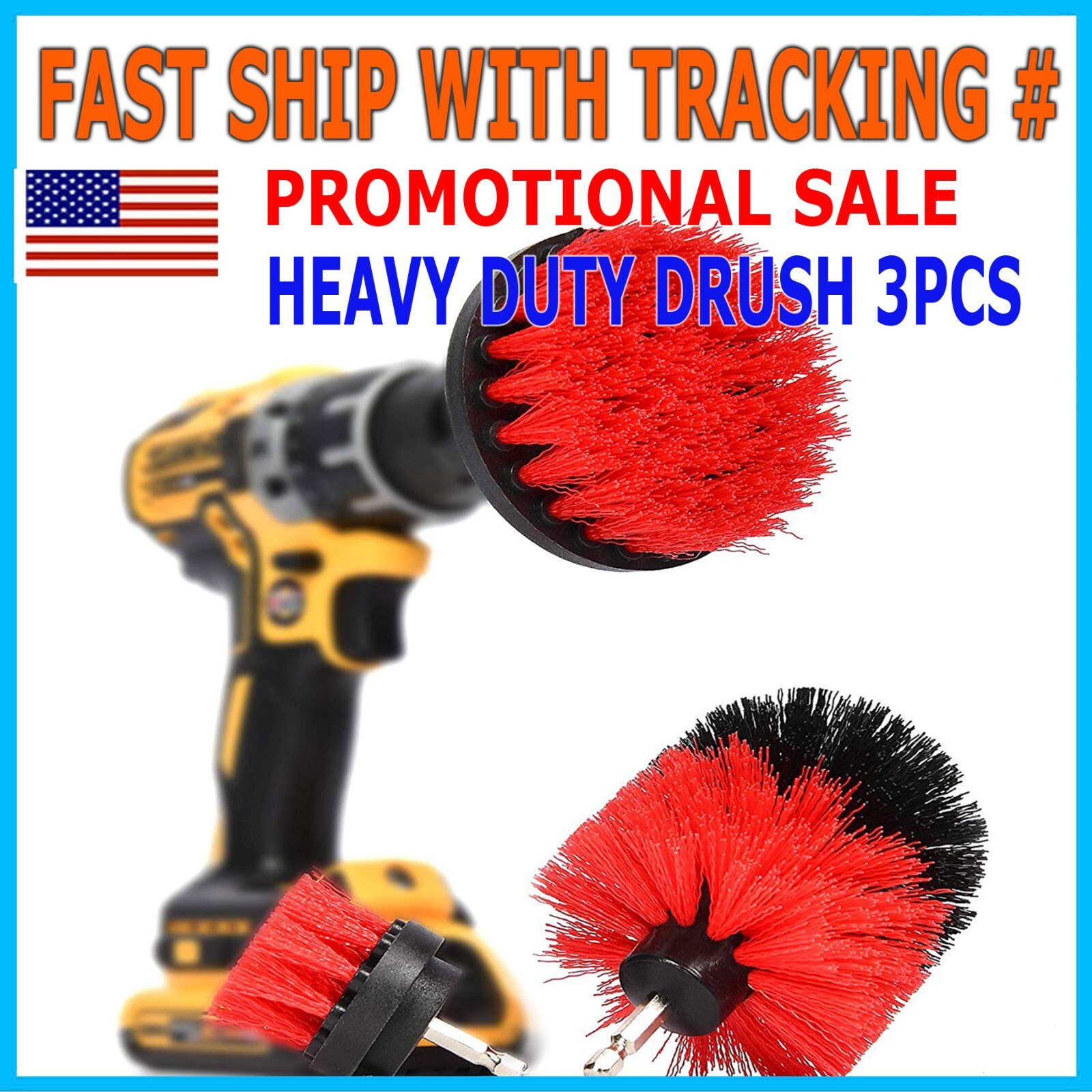 Heavy Duty 3PCs Auto Detailing Drill Brush Kit Tile Carpet Grout Power Scrubber