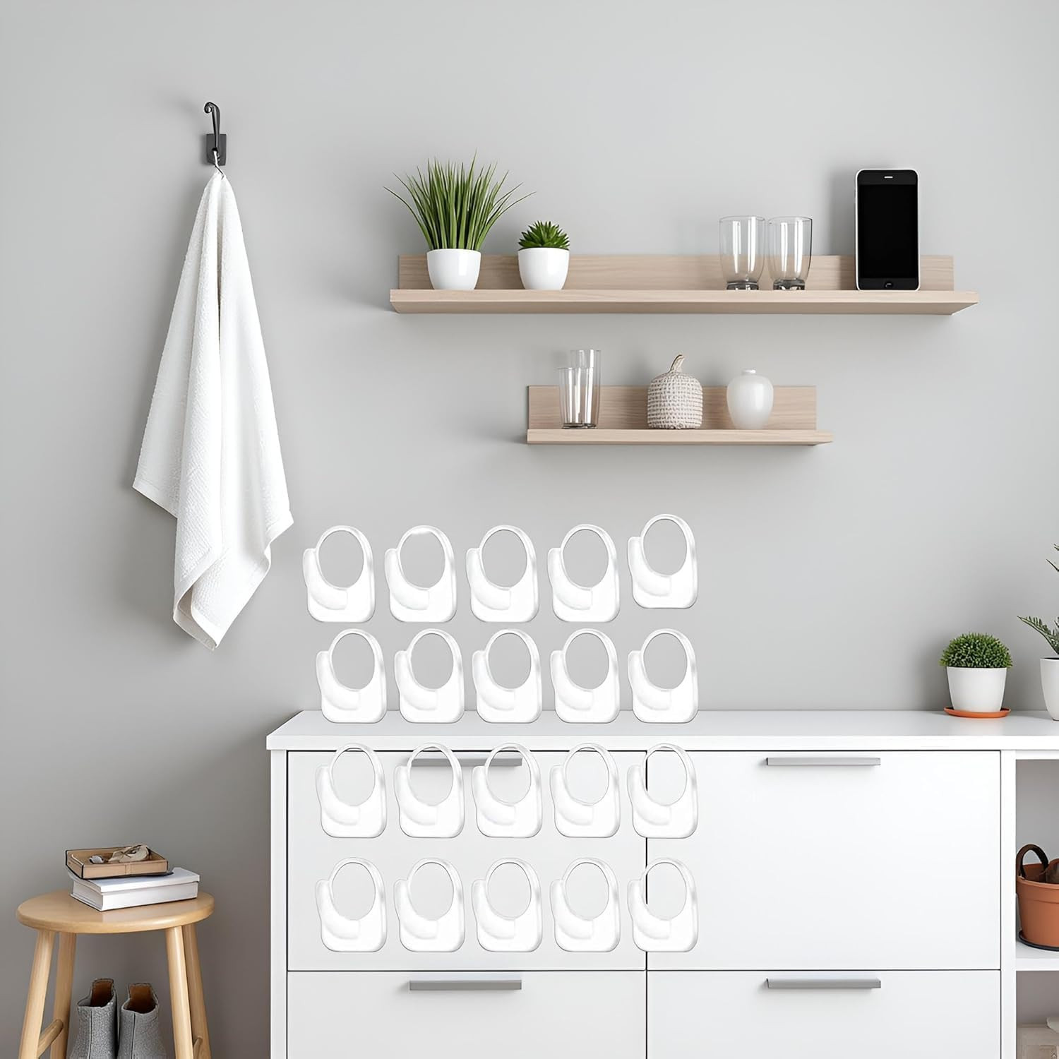 20 Pcs Clear Adhesive Wall Hooks Transparent Sticky Hangers Home Storage Set Kit