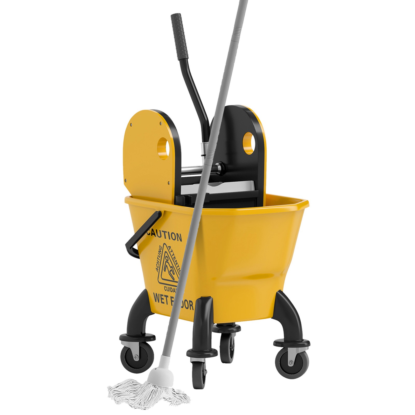 Mop Bucket with Wringer on Wheels and Mop Included,27.5 Quart,Yellow,Refurbished