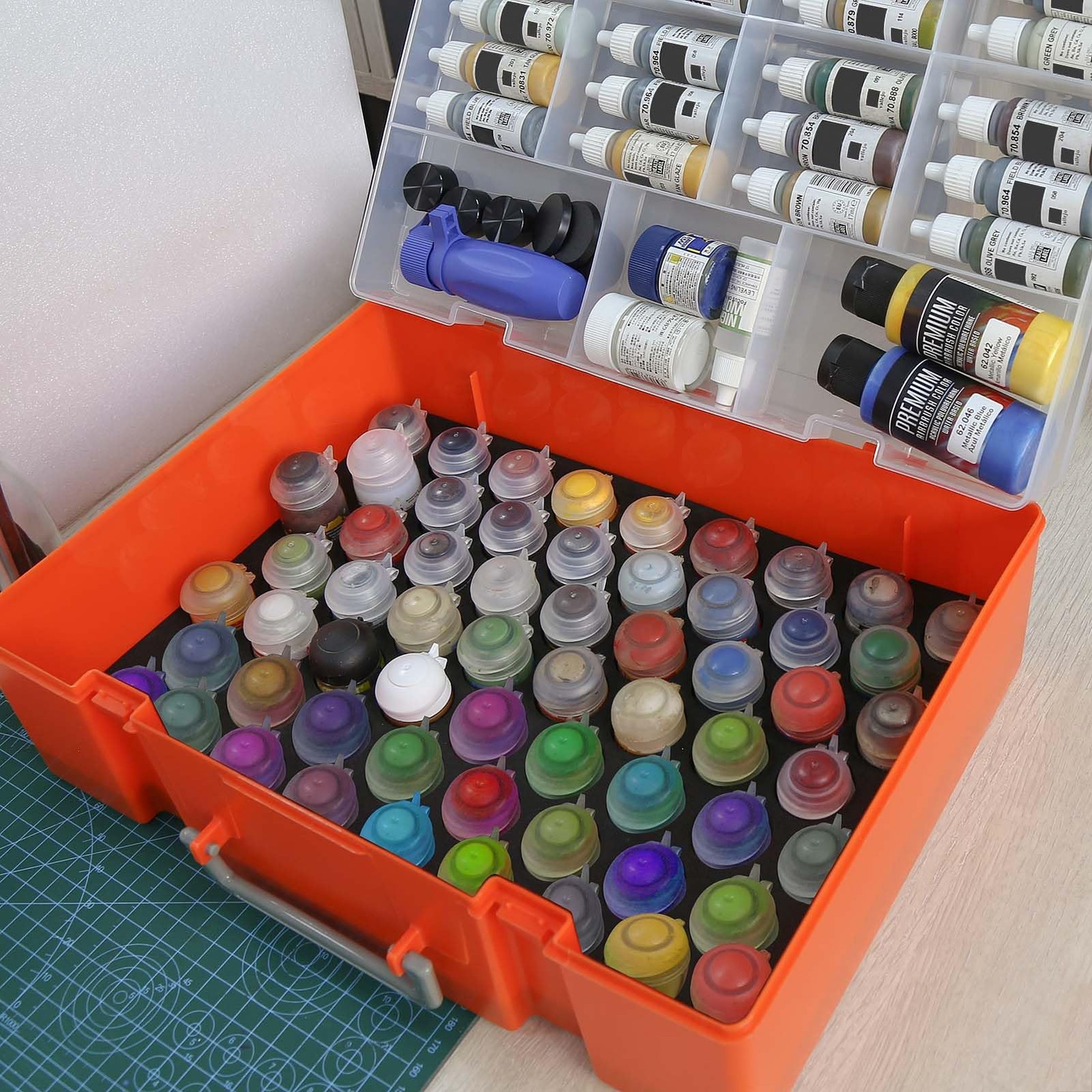 Evemodel SN03S Paint Organizer 60 Holes Diameter 32.5mm Dual-layer Portable Box