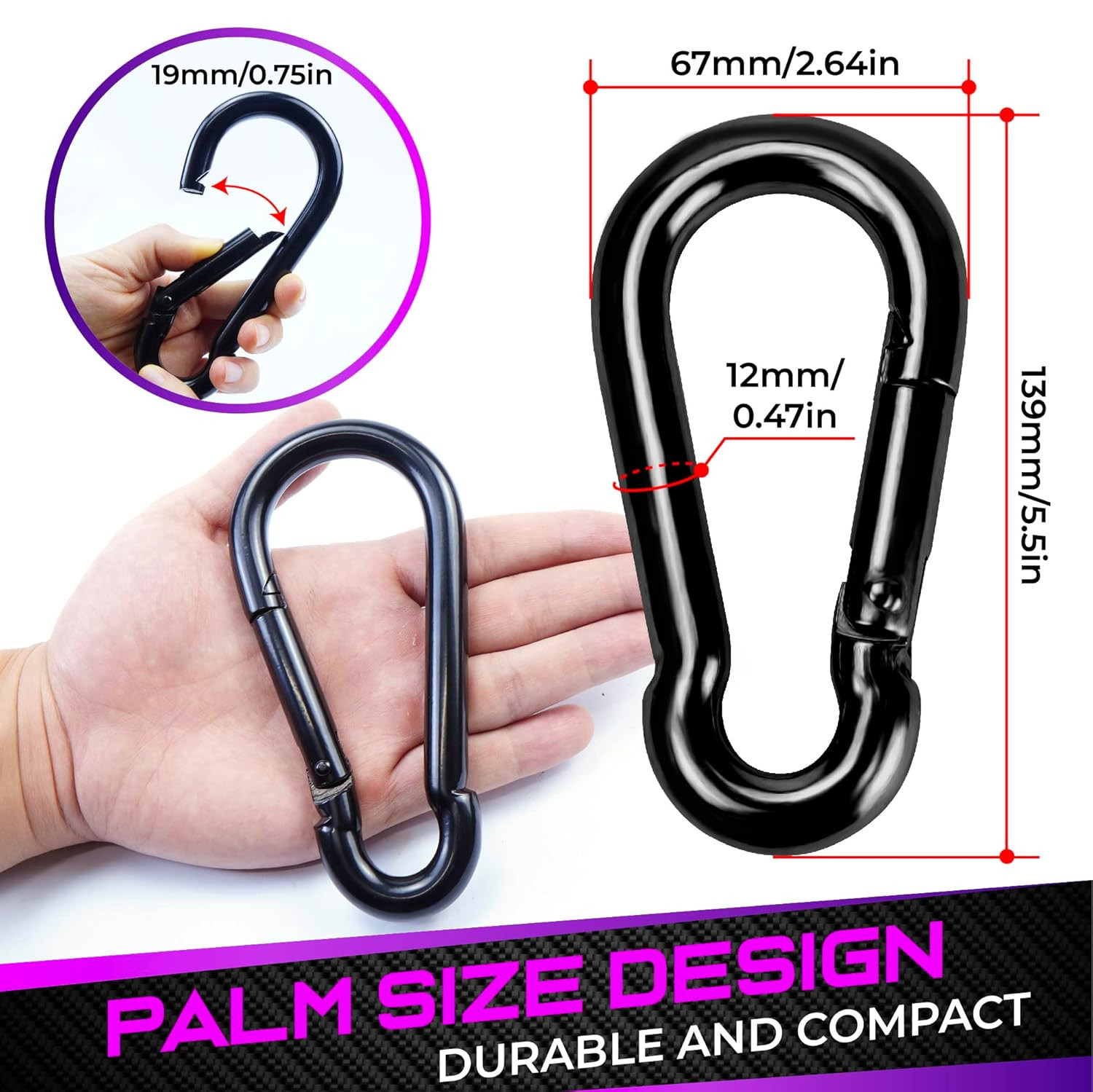 2Pcs 5.5In Spring Snap Hooks 1000LBS Capacity, Utility Hook Clip, Heavy Duty Ro