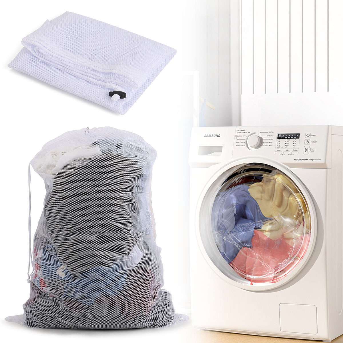 Heavy Duty Laundry Bag Large Mesh Wash Clothes With Drawstring Top Closure