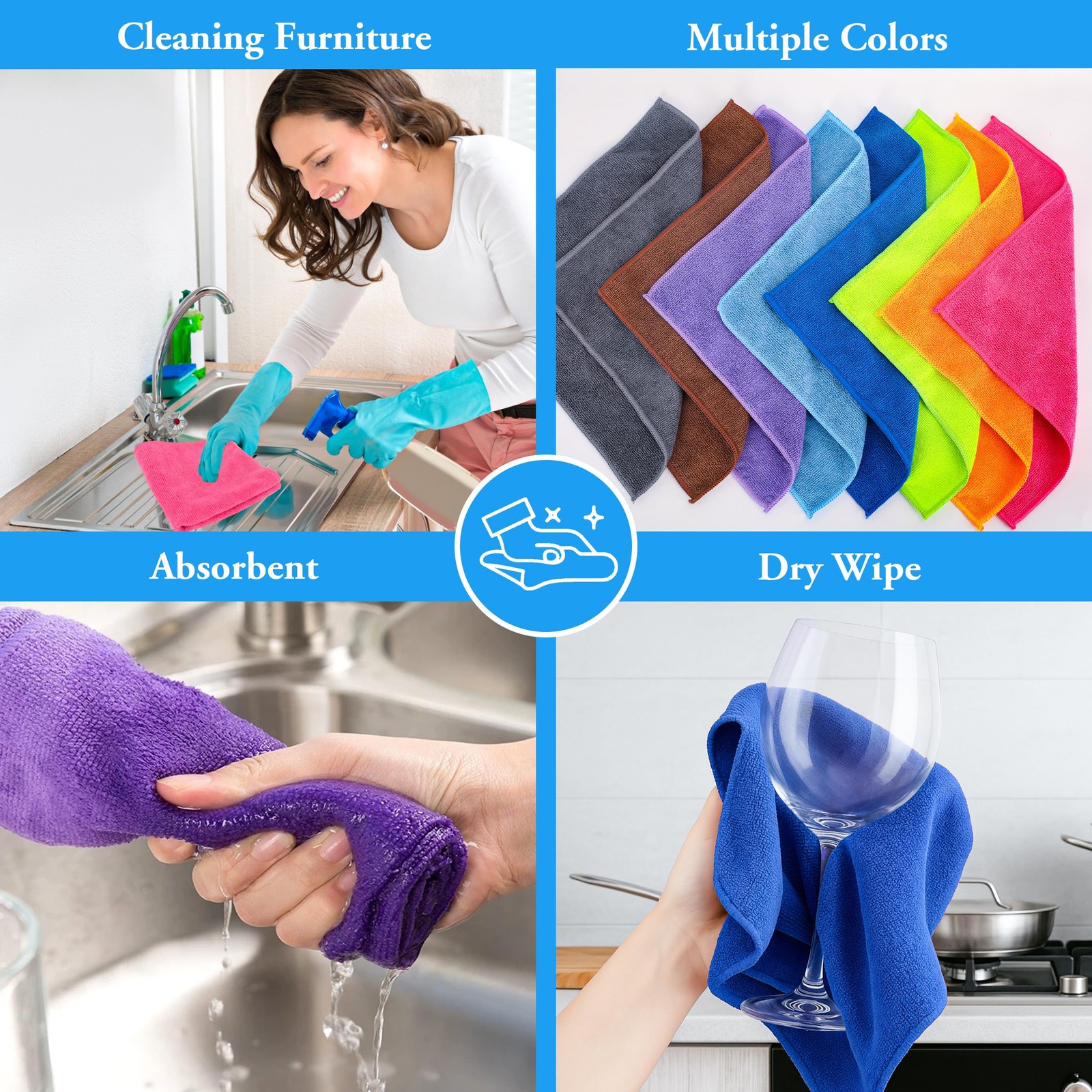 Microfiber Cleaning Cloths 16 Pack 8 Color Cleaning Rags for Housekeeping Hom…