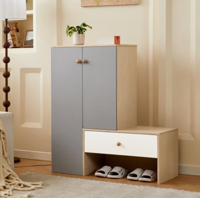 White Gray Shoe Cabinet 12 Pair Capacity Entryway Bench with Adjustable Shelves