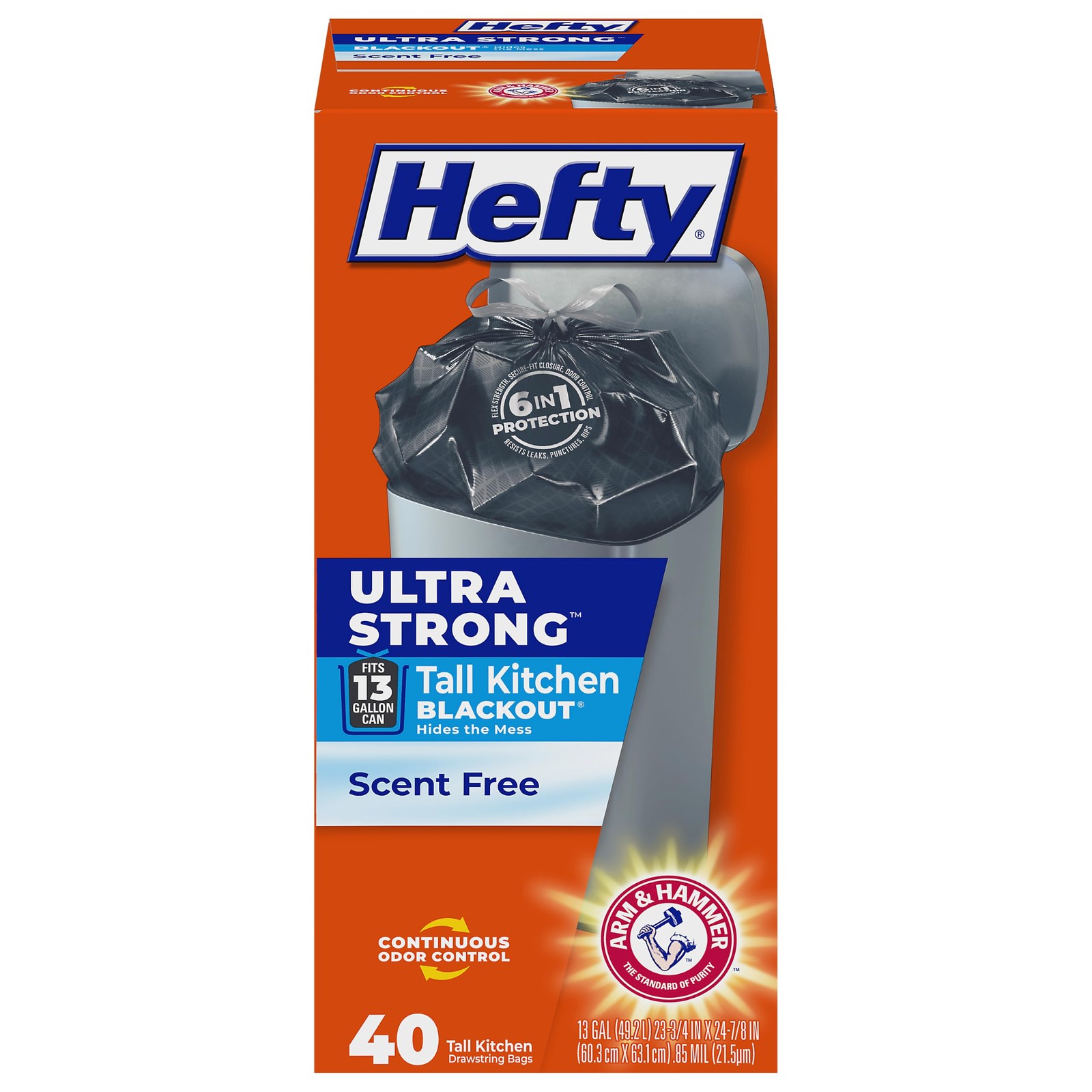 Hefty Ultra Strong 13 Gal Kitchen Trash Bags, 40 Count (Pack of 1), Black