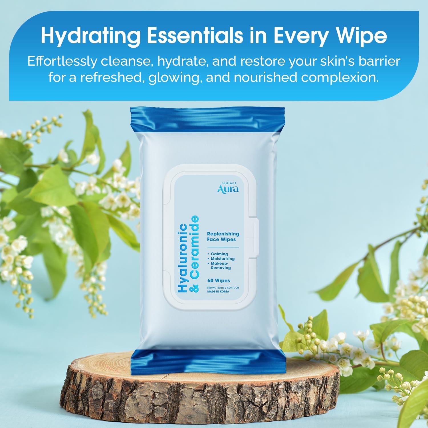 Radiant Aura Hyaluronic Acid & Ceramide Face Wipes – 240 Count