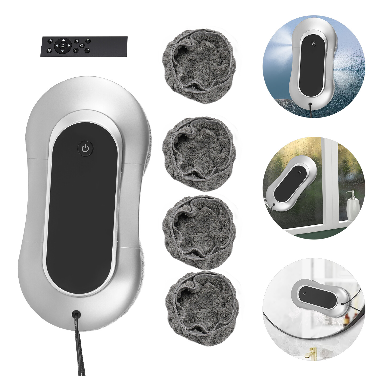80W Bilateral Ultrasonic Nozzles Remote Silver-gray Smart Window Cleaning Robot