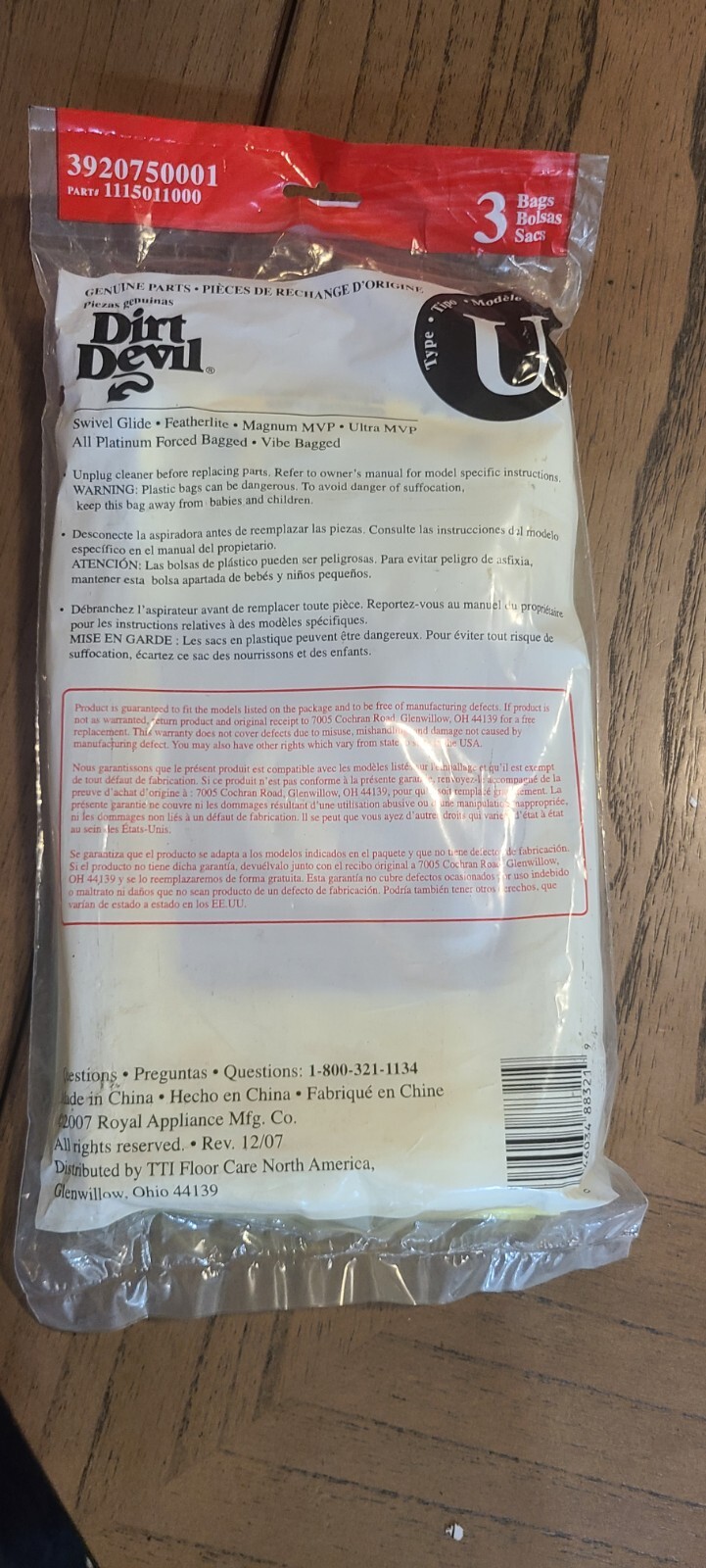 3pk Dirt Devil Microfresh Vacuum Bag Type U Featherlite Platinum 3920750001 New!
