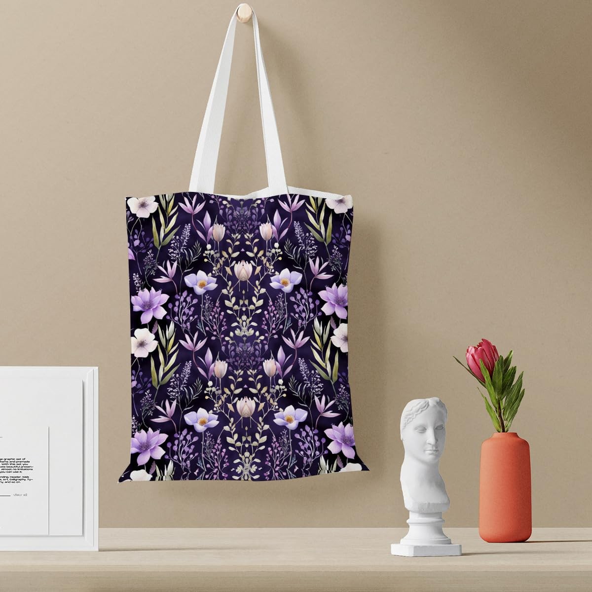 Purple Flower Tote Bag for , Reusable Beach Bag Grocery Shopping Bag, Grandma…