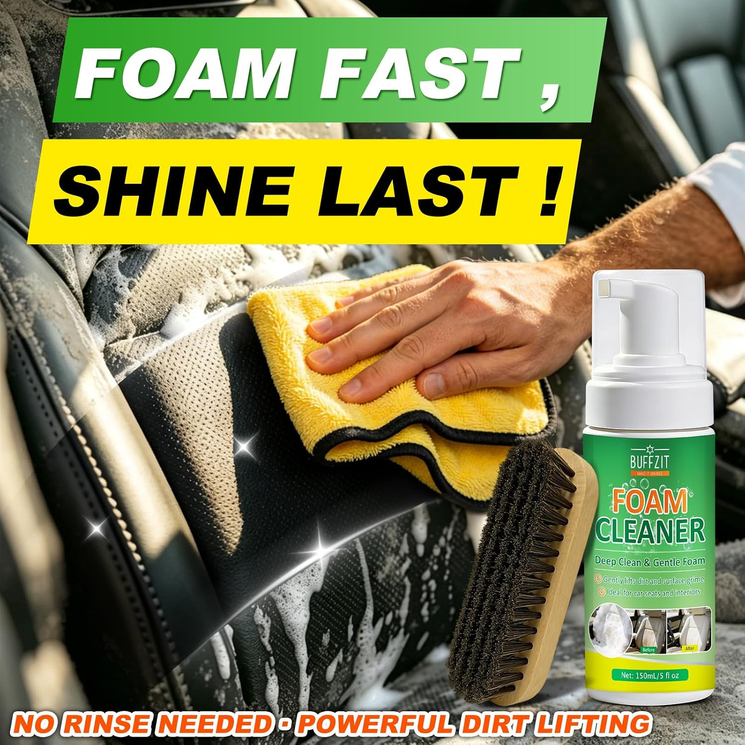 Car Interior Foam Cleaner Kit, Multifunctional Auto Detailing Cleaner with Brush