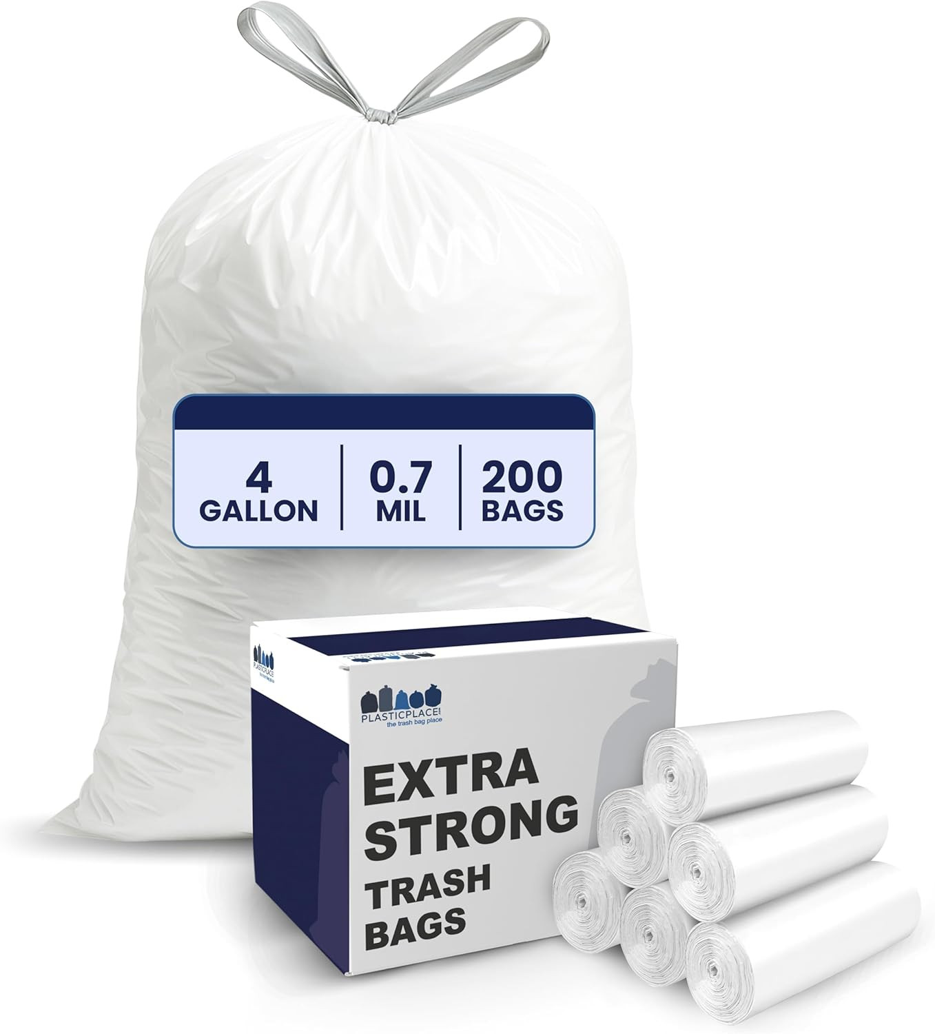 4 Gallon White Drawstring Trash Bags, 200 Count (Pack of 1) – 0.7 Mil Leak-Proof