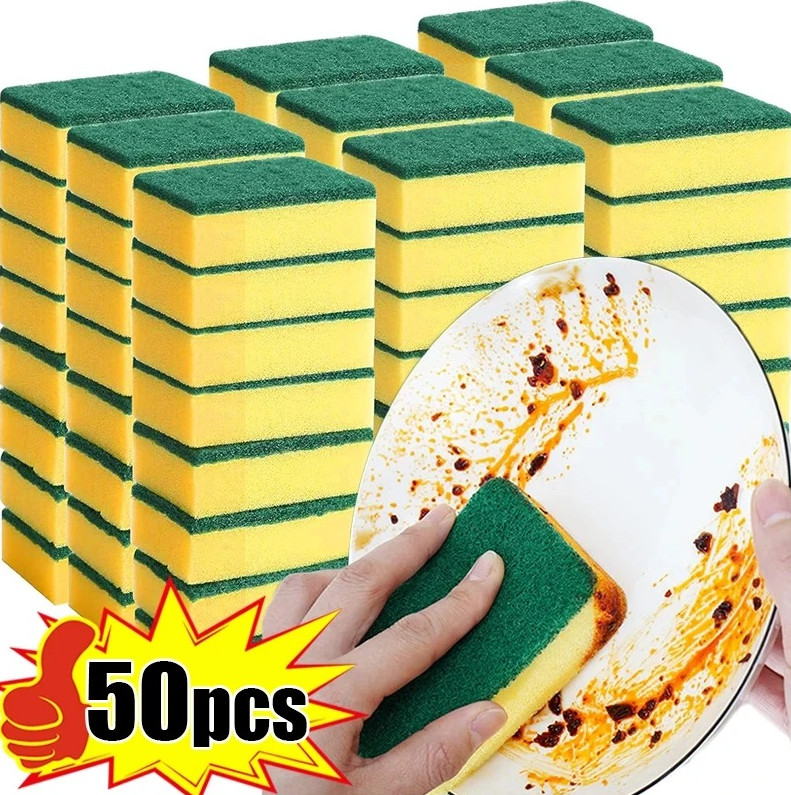 10/30/50PCS Double-Sided Magic Sponge Heavy Duty Kitchen Cleaning Pads