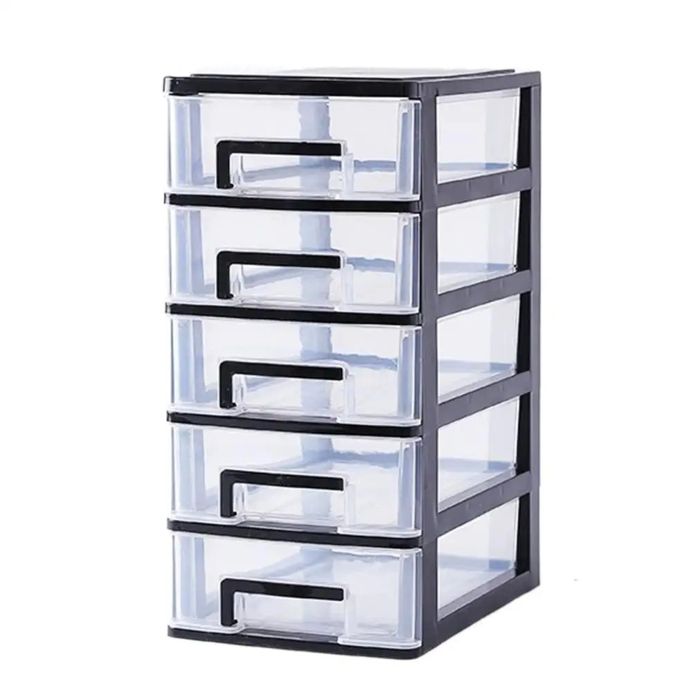 5 Drawer Desk Clear Plastic Storage Box Office Cabinet Transparent Miscellaneous
