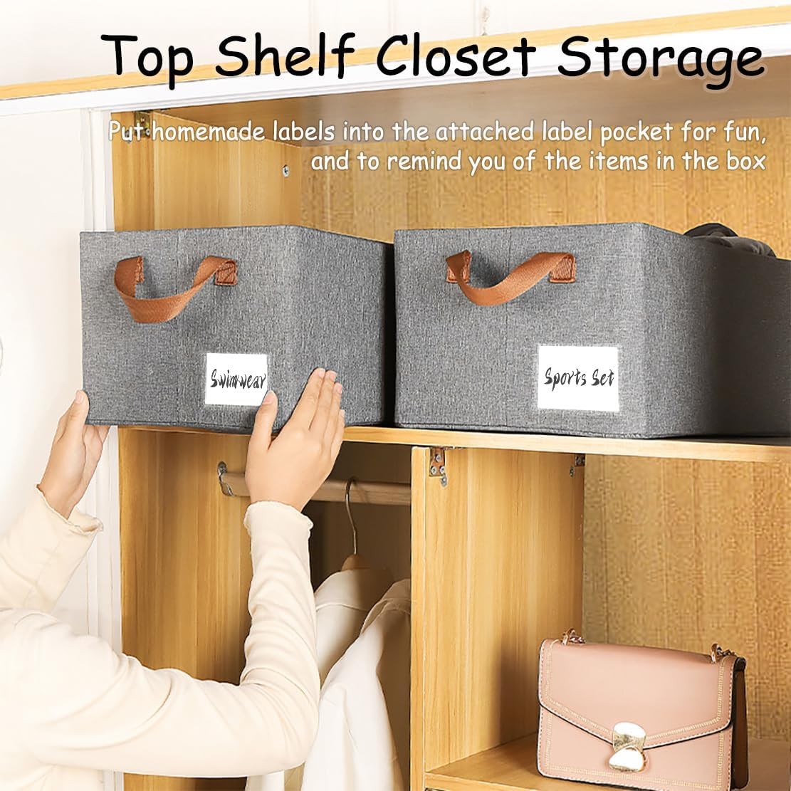 Linen Closet Organizer Storage Bin with Steel Frame, Stackable Fabric Jeans