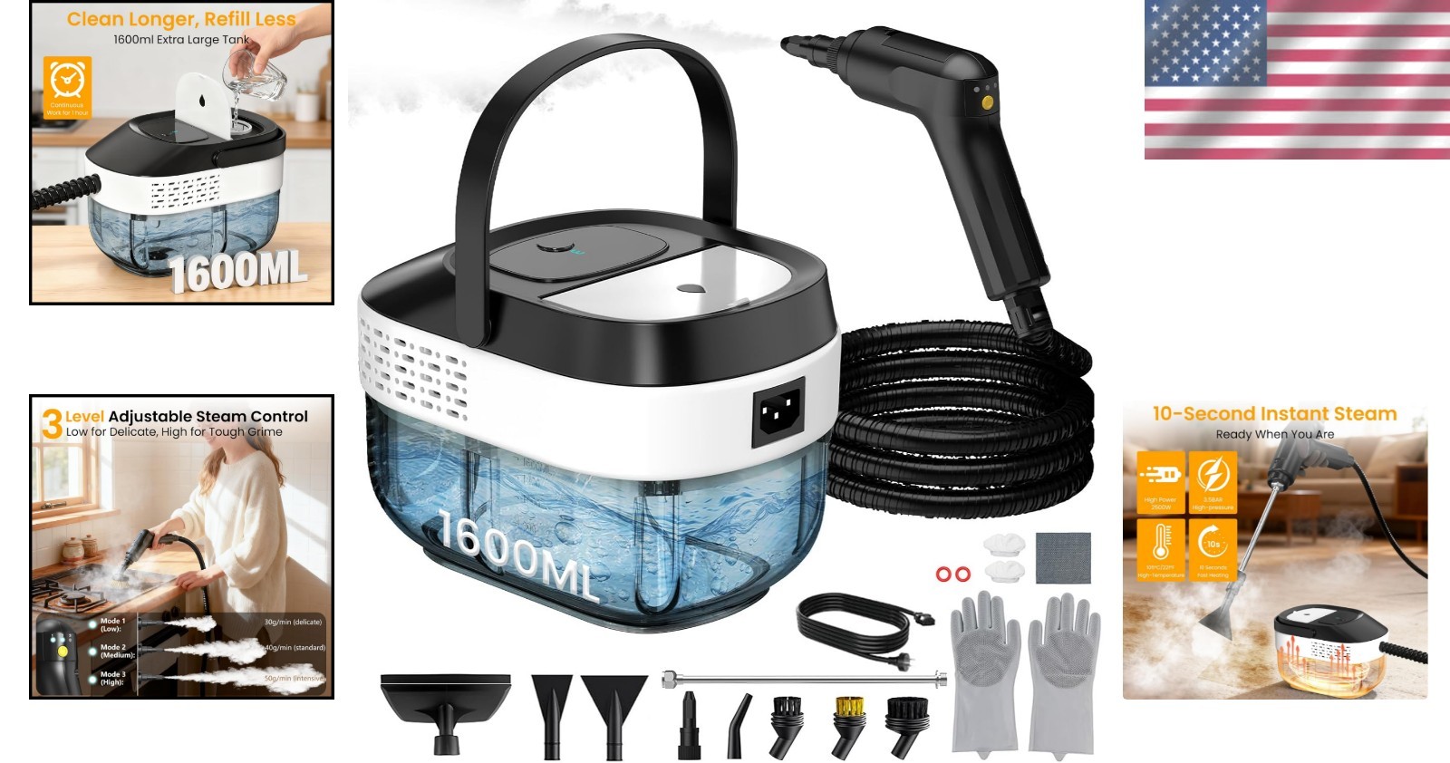 Steam Cleaner Handheld 1.6L 2500W Multi Surface Car Home Tile Floor