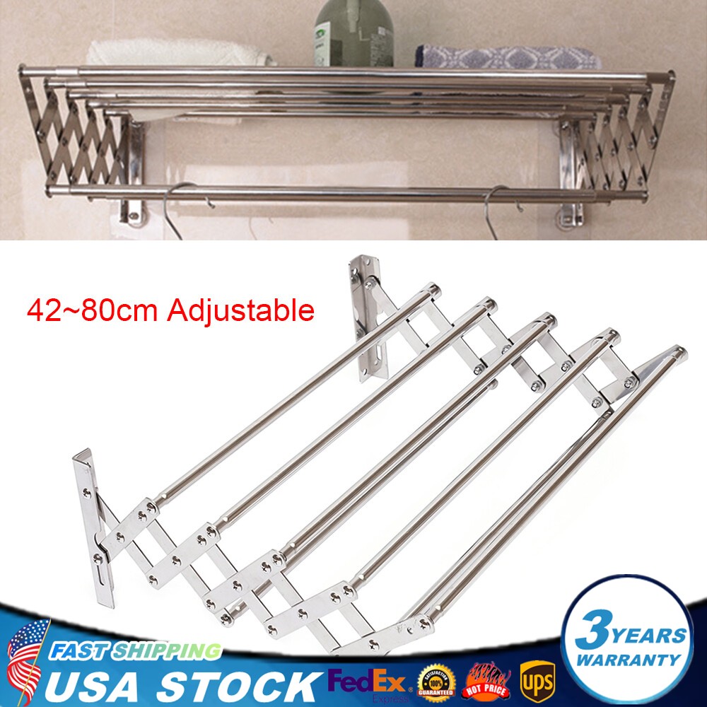 Clothes Drying Rack Wall Mounted Accordion Retractable Foldable Towel Shelf