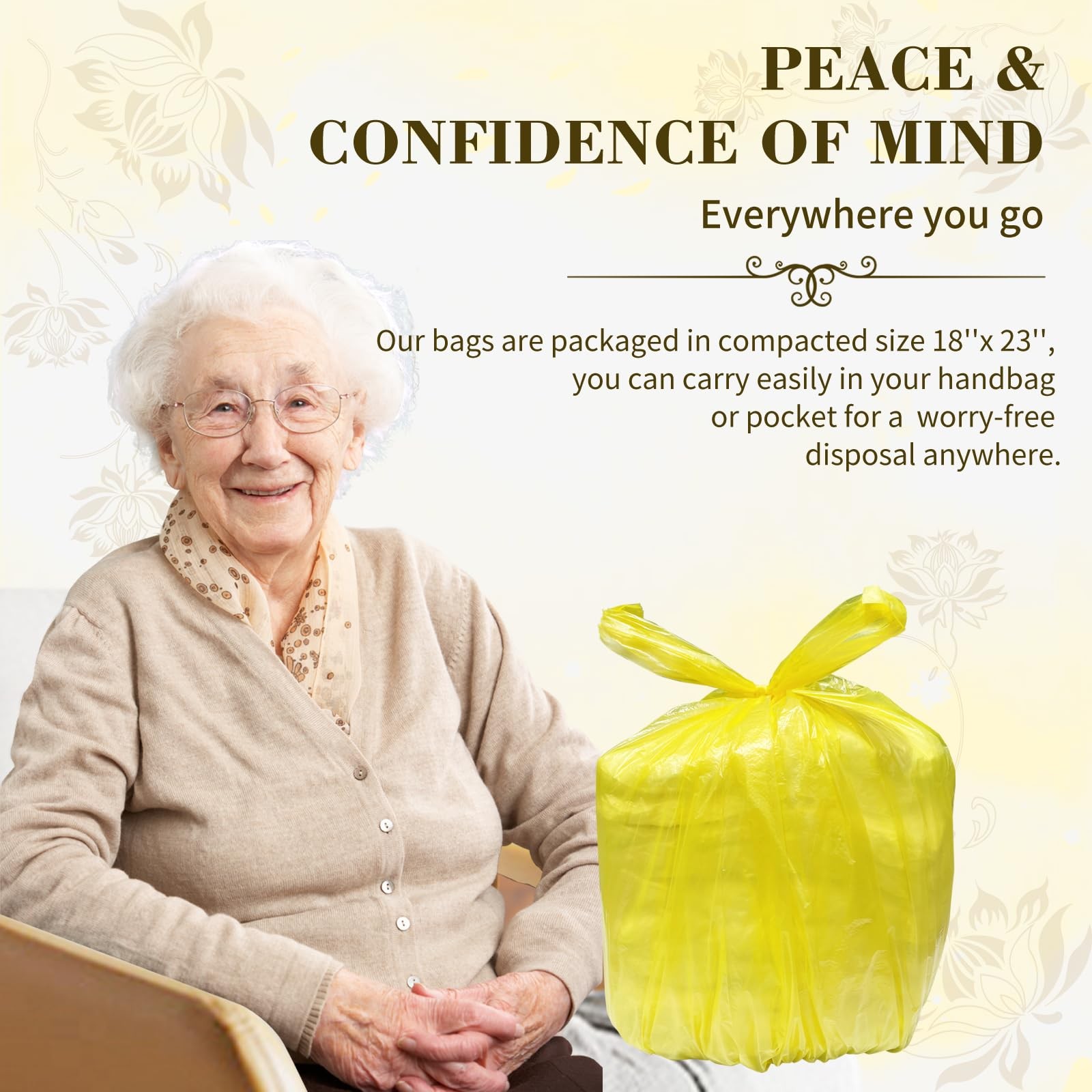 Large Adult Diaper Disposal Bags (18 x 23in), 96 1 Count (Pack of 96), Yellow