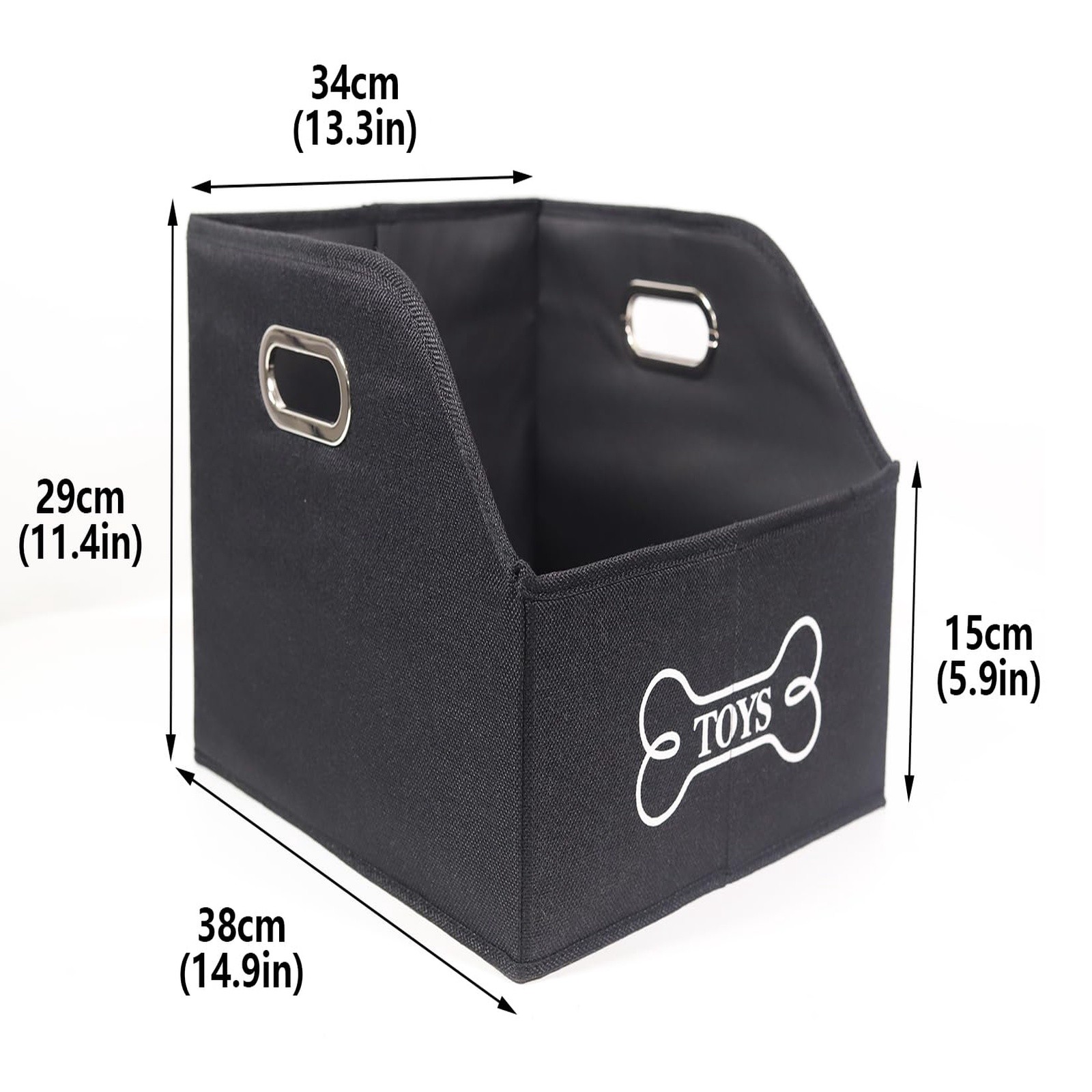 Geyecete Dog Toy Storage Bin Black Canvas Trapezoid Foldable
