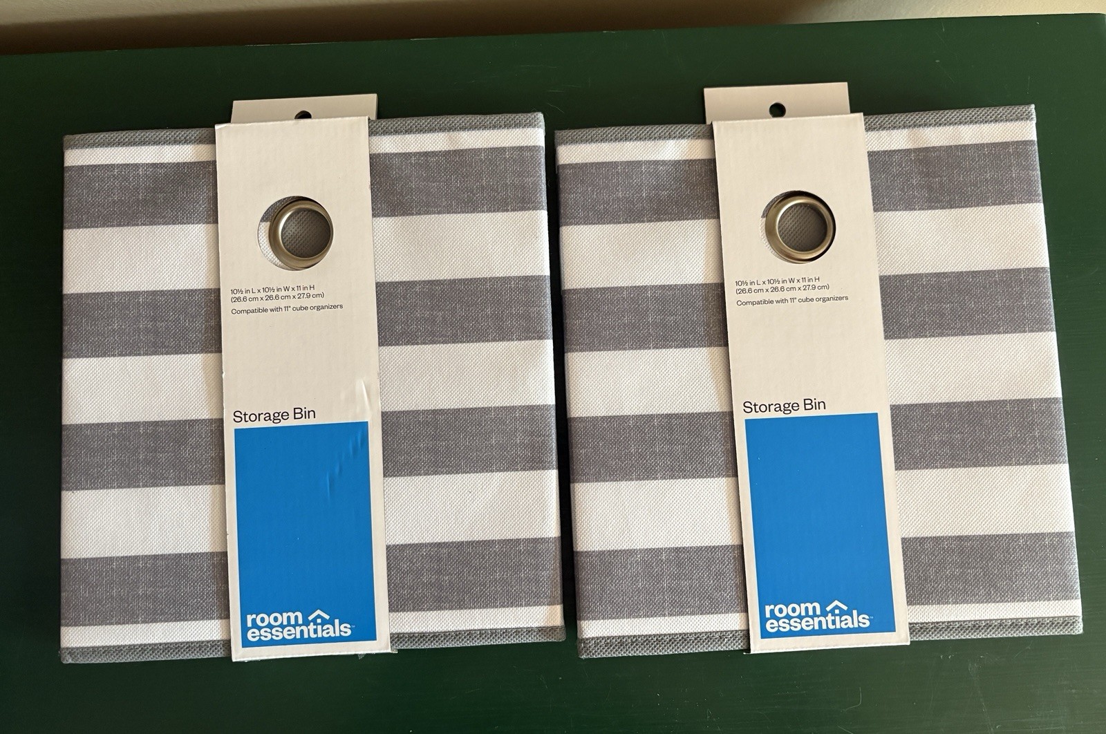 2 NEW Target Room Essentials Gray White Stripe Storage Bins Cube Organizers