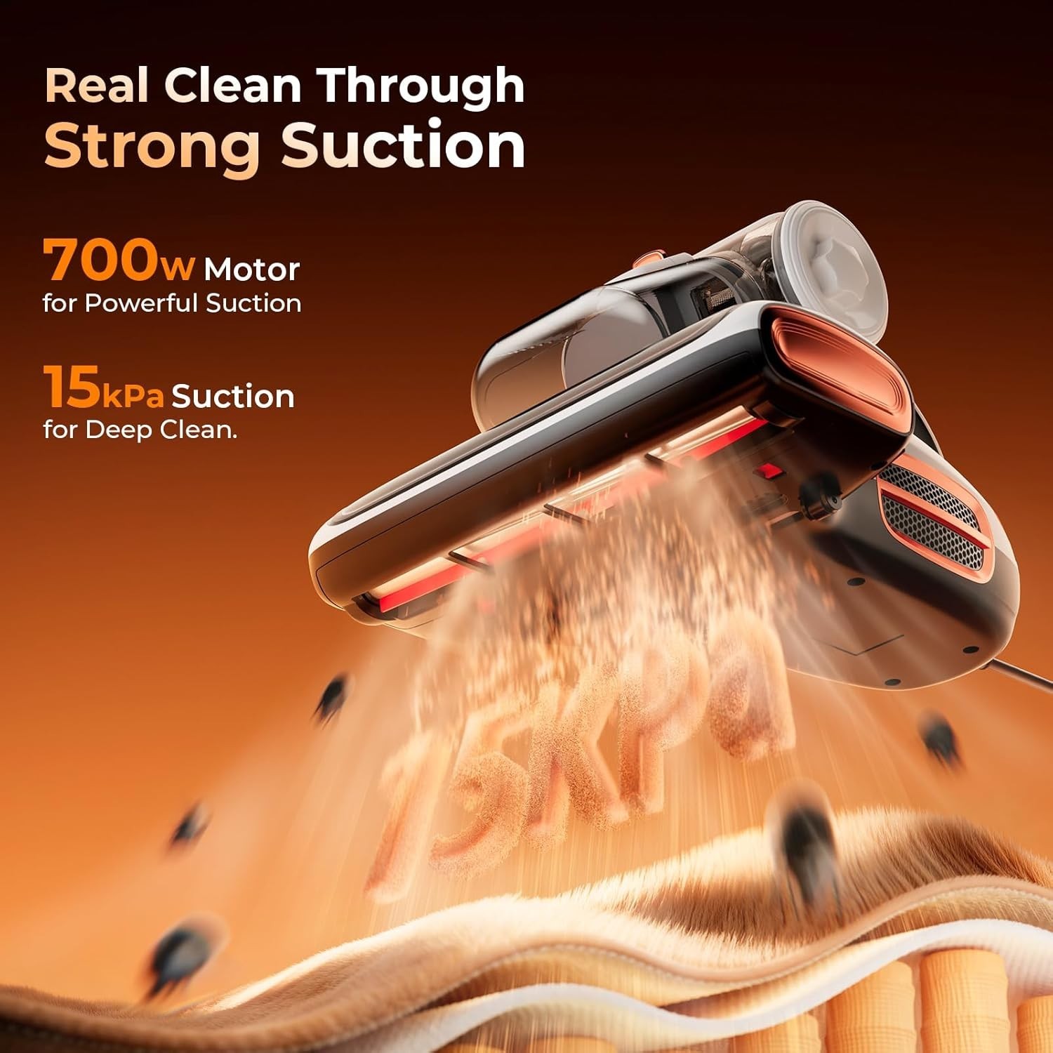 JIGOO T600 White Bed Vacuum Cleaner with UV-C Light, 15Kpa Suction 700W Powerful