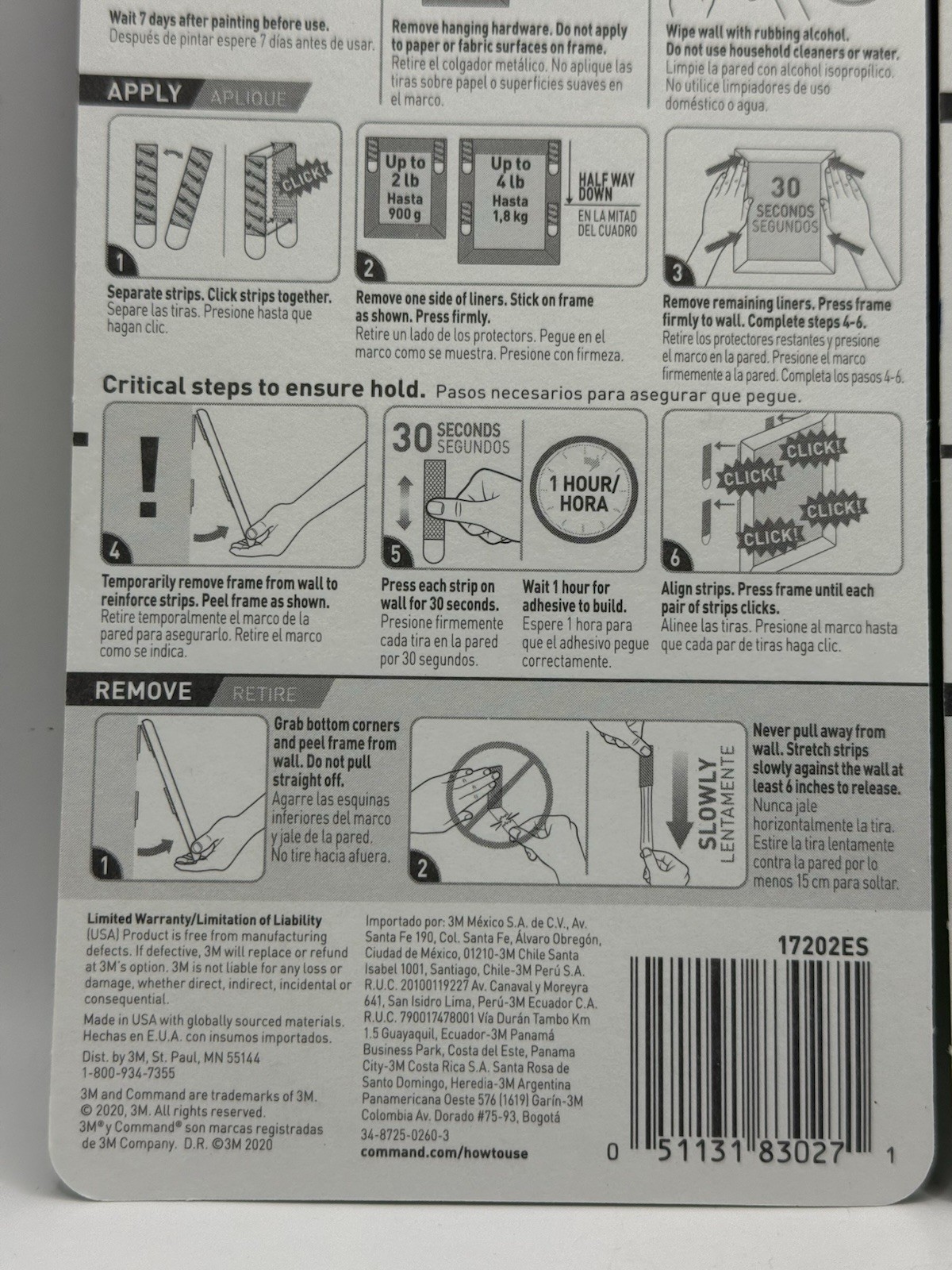 Lot of 2 Command Strips Small Picture Hanging Strips HOLDS 4 LBS 8 Pairs Total