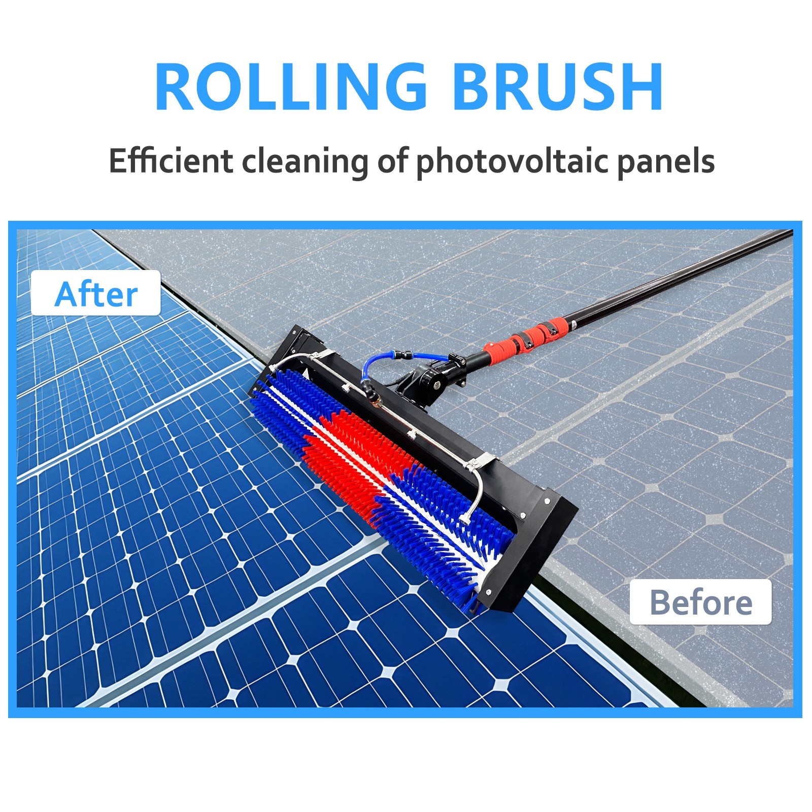 Professional Solar Panel Cleaning Brush,400RPM,Water-Fed System,AC/DC Power
