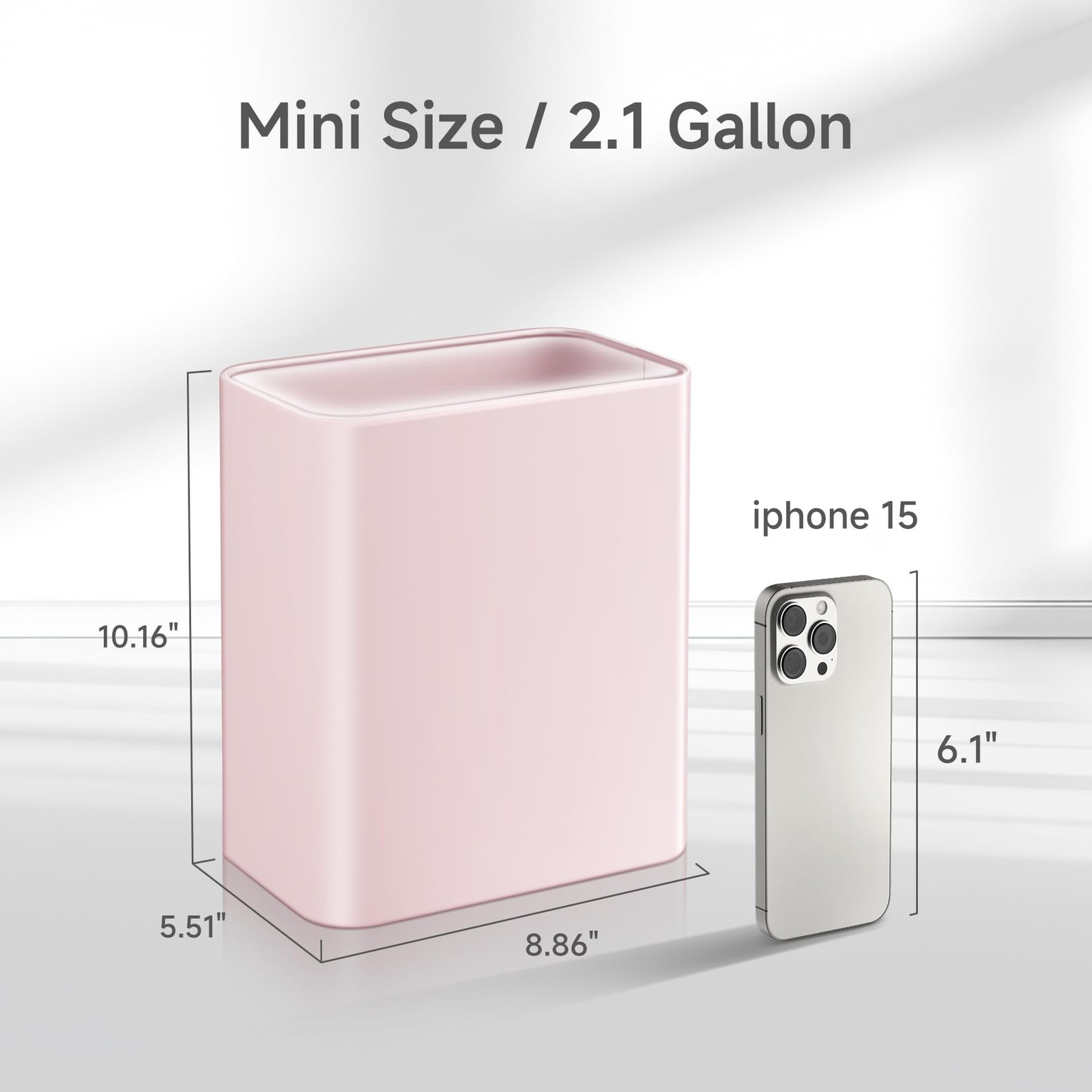 1 PC Small Metal Trash Can 2.1 Gallon Slim Wastebasket Garbage Bin Pink Sink