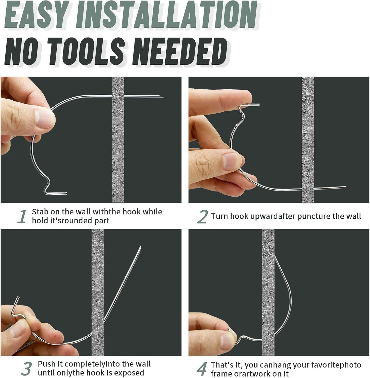 20pcs Super Strong Wall Hooks – Effortless Picture Hanger Kit for Drywall