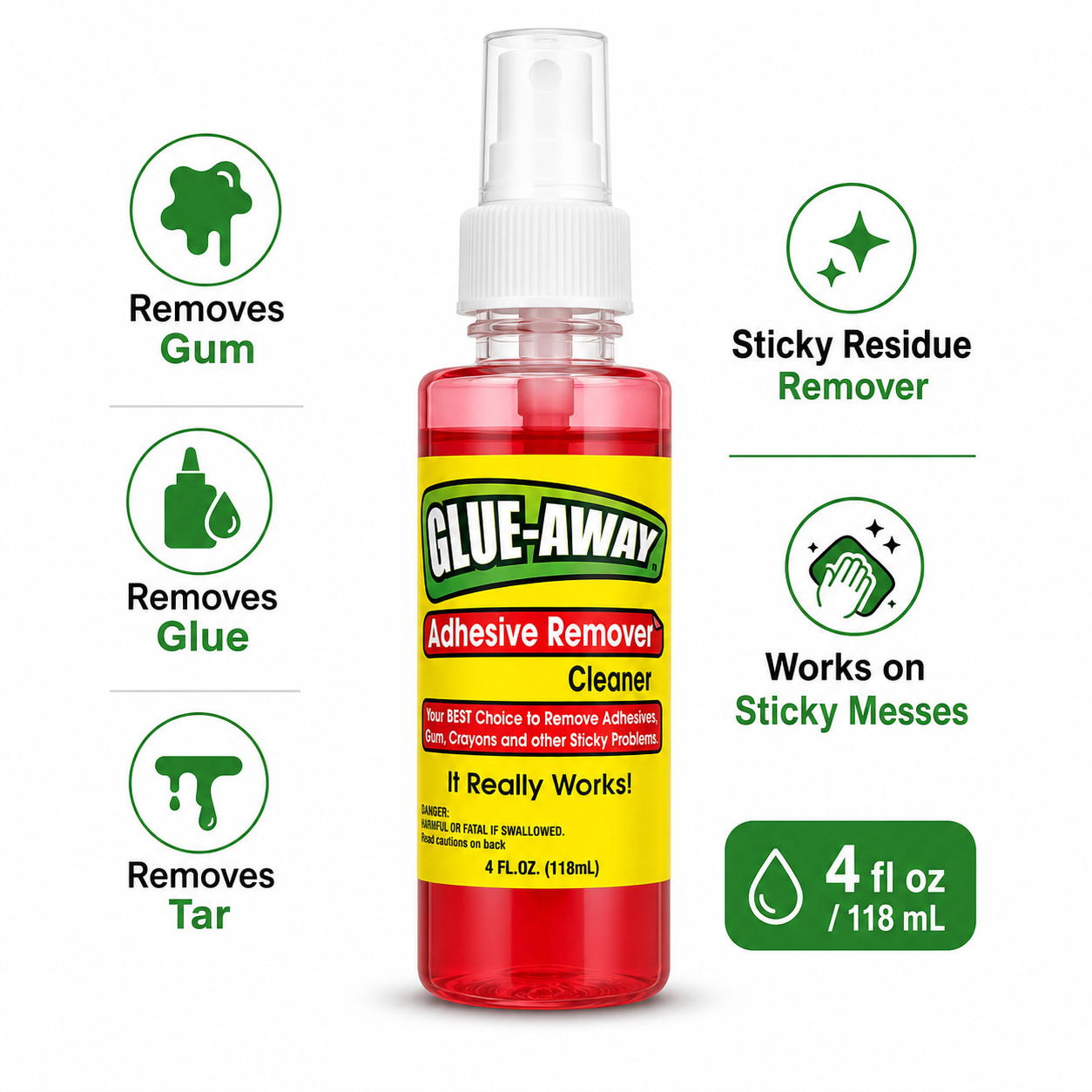 Glue Away Adhesive Remover Cleaner 4 oz Removes Gum Glue Tar Sticky Residue