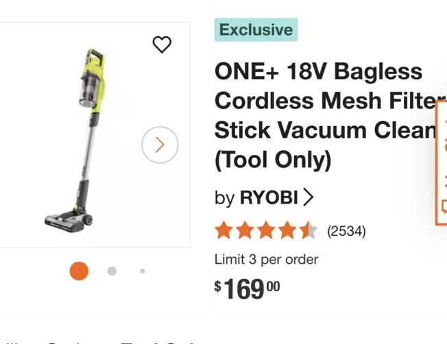 RYOBI ONE+ EVERCHARGE 18V Brushless Cordless Bagless Handheld Vacuum+Battery