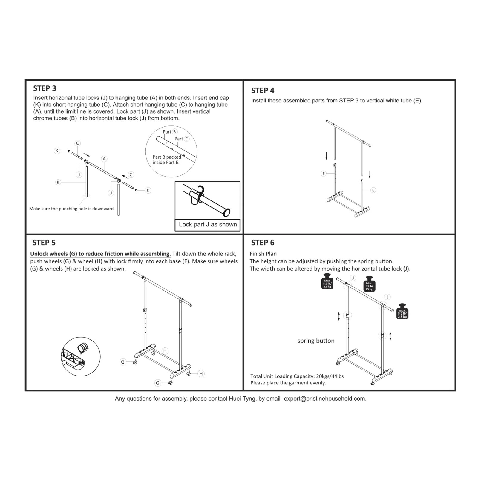 Mainstays Adjustable Rolling Garment Rack Metal Chrome White 84-121Wx44Dx123.5