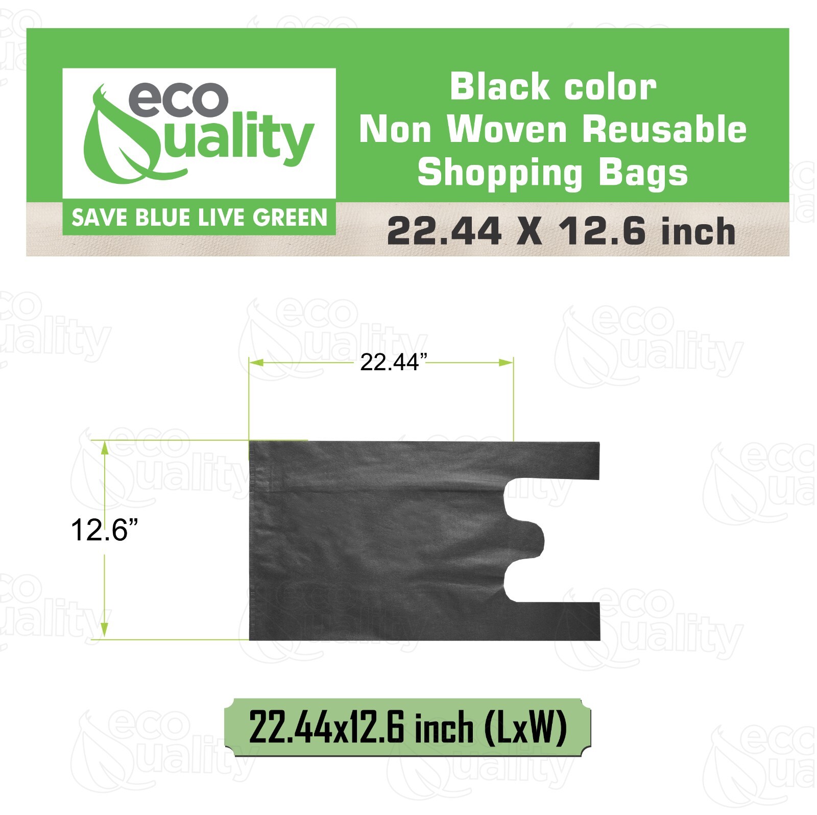 Non Woven T-Shirt Shopping Grocery Bags Black Reusable Large USA MADE 600pcs