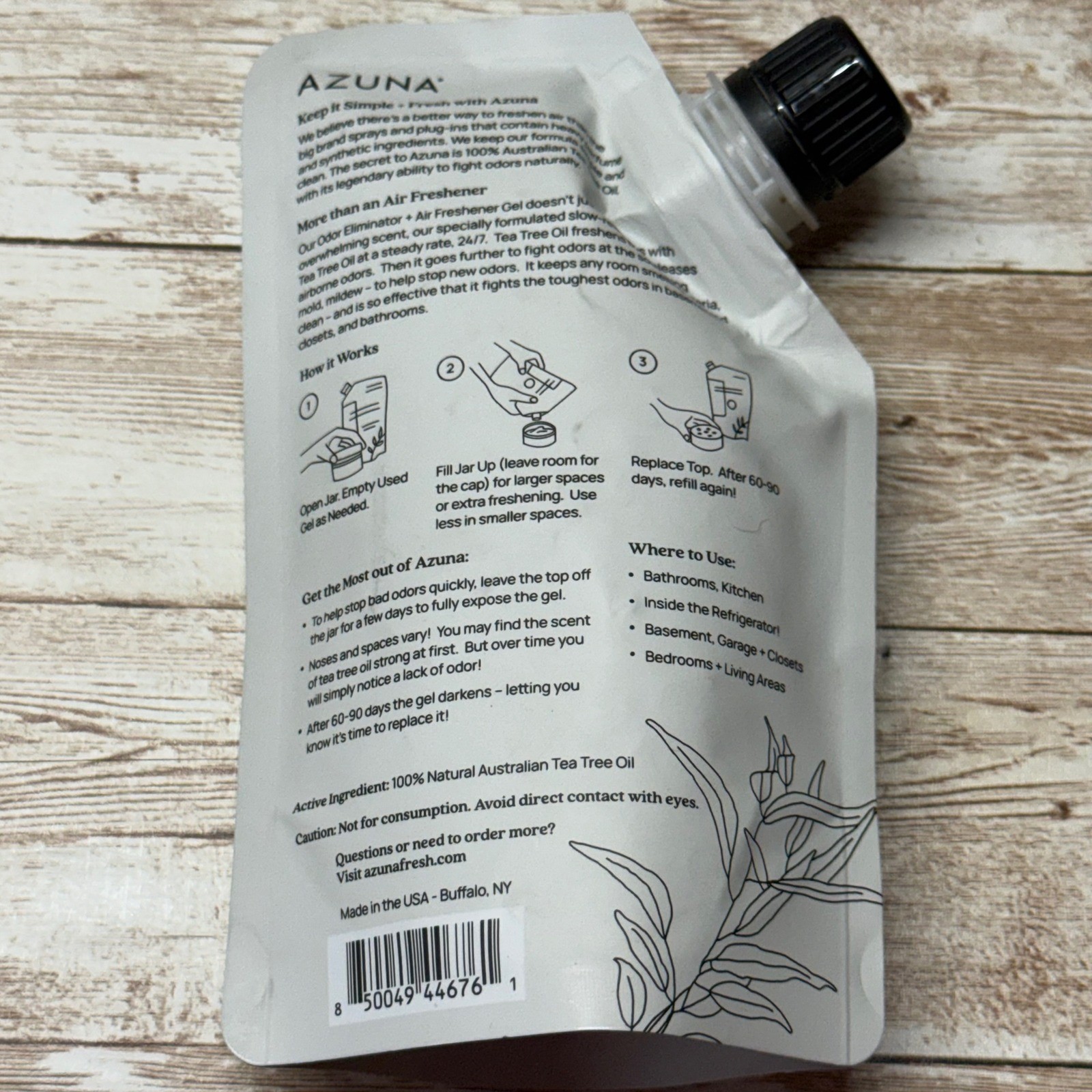 Azuna Odor Eliminator Air Freshener Gel Refill 8oz Tea Tree Amalfi Breeze