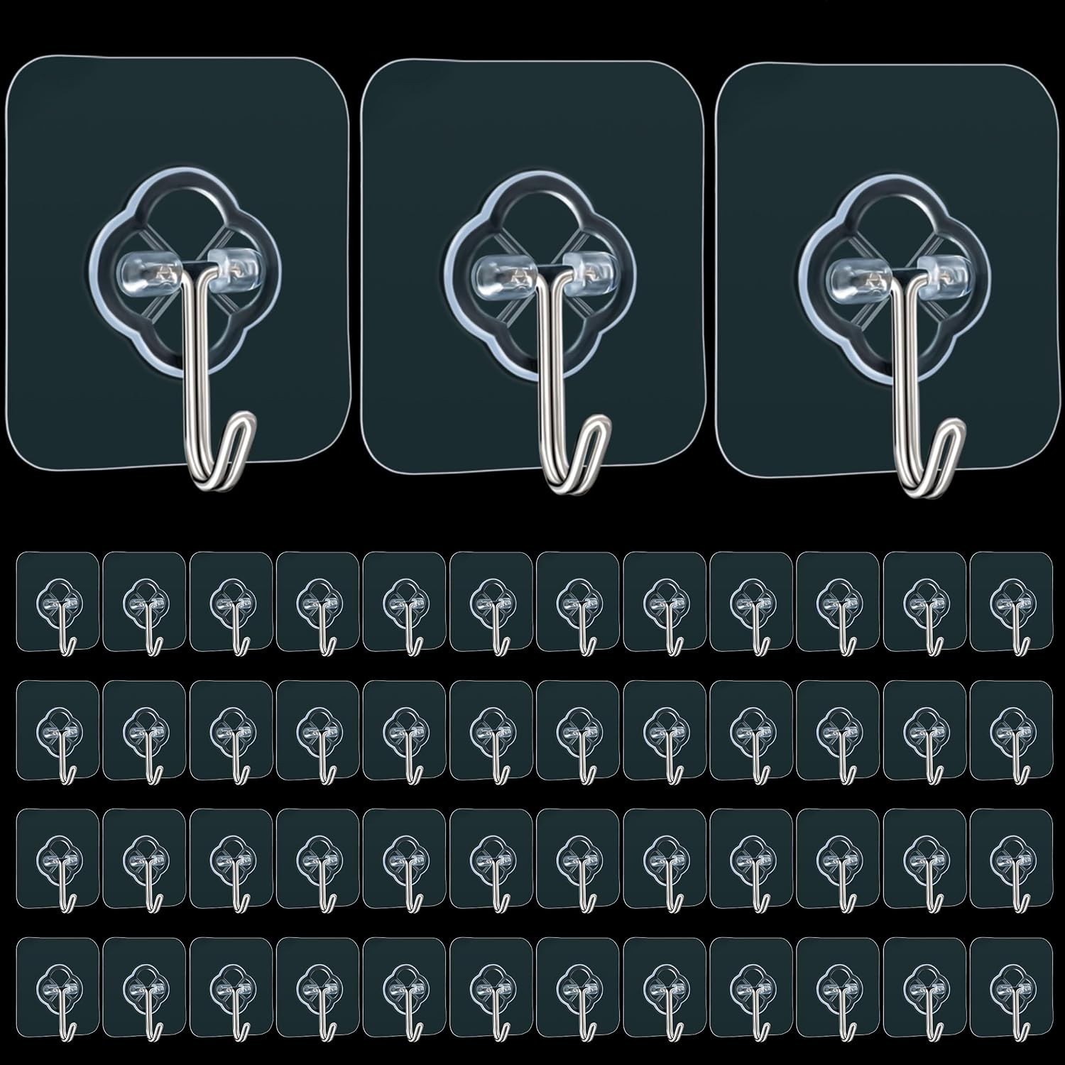50 Pack Heavy Duty Waterproof Adhesive Wall Hooks – Rustproof, Clear Design