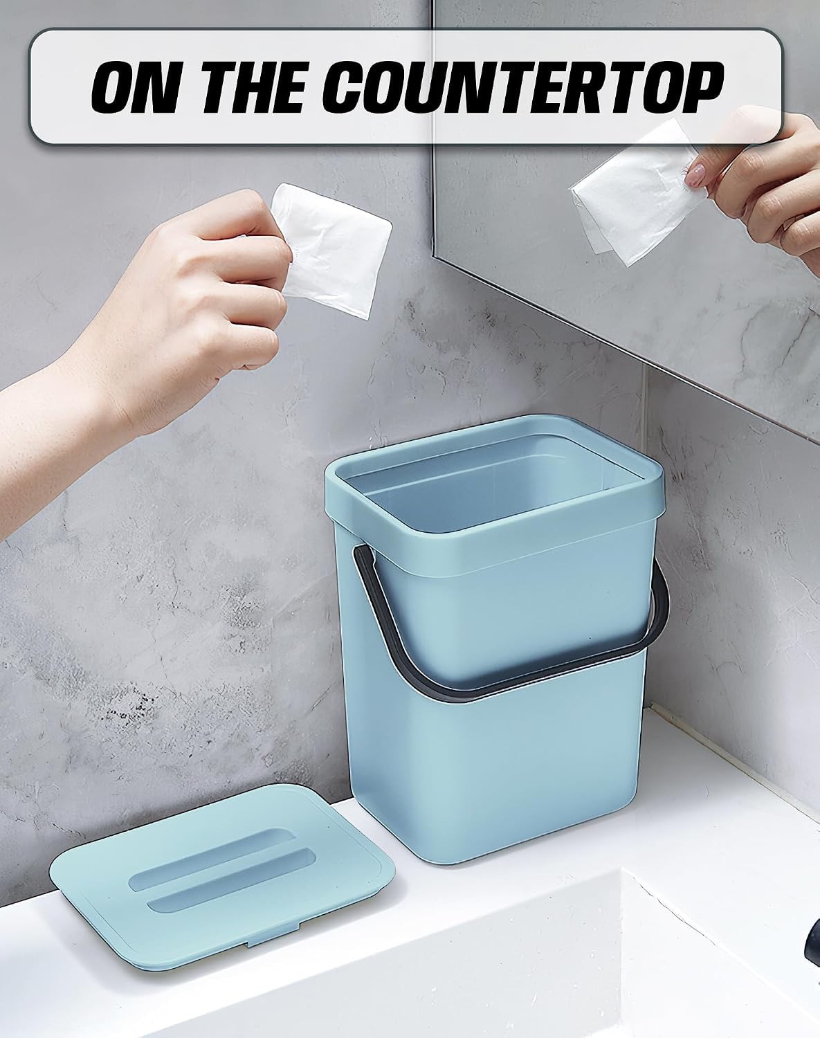 1.3 Gal Hanging Small Trash Can with Lid, Garbage Can 5L/Blue | Food Waste Bi…