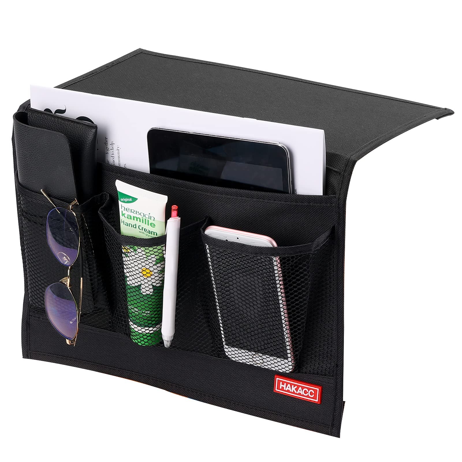 Bedside Storage Organizer with Pockets，Bedside Caddy,Remote Control Holder Ar…