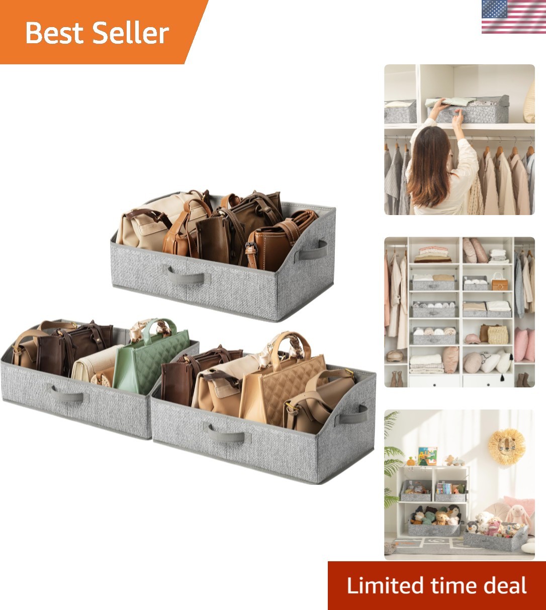 Versatile Fabric Storage Bins for Closet – 3-Pack Trapezoid Organizer Set