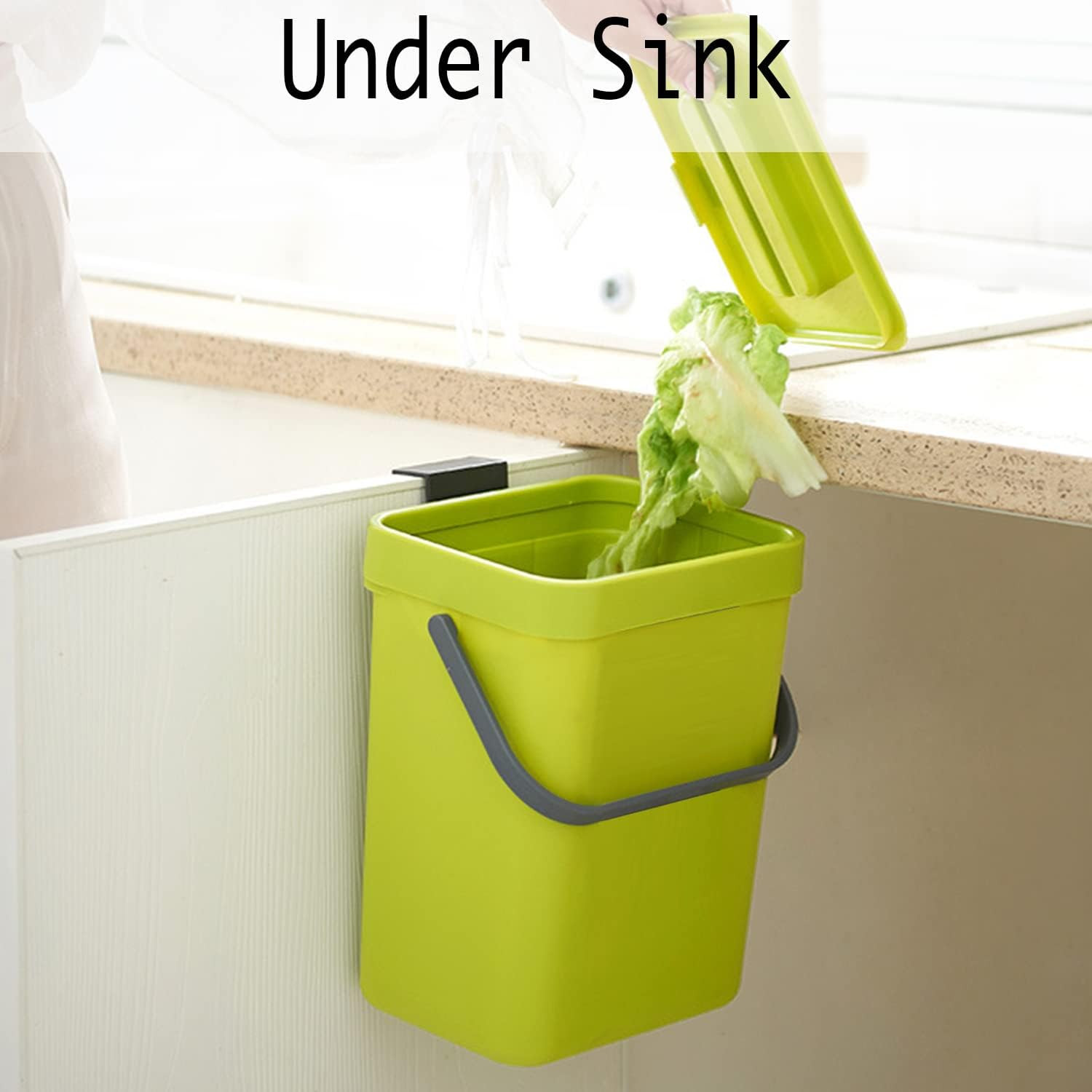 Green 5L 1.3 Gal Small Hanging Plastic Trash Can Compost Food Waste Bin