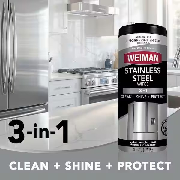 3 Pack Weiman 12 oz. 3-in-1 Stainless Steel Cleaner Wipes Clean, Shine & Protect