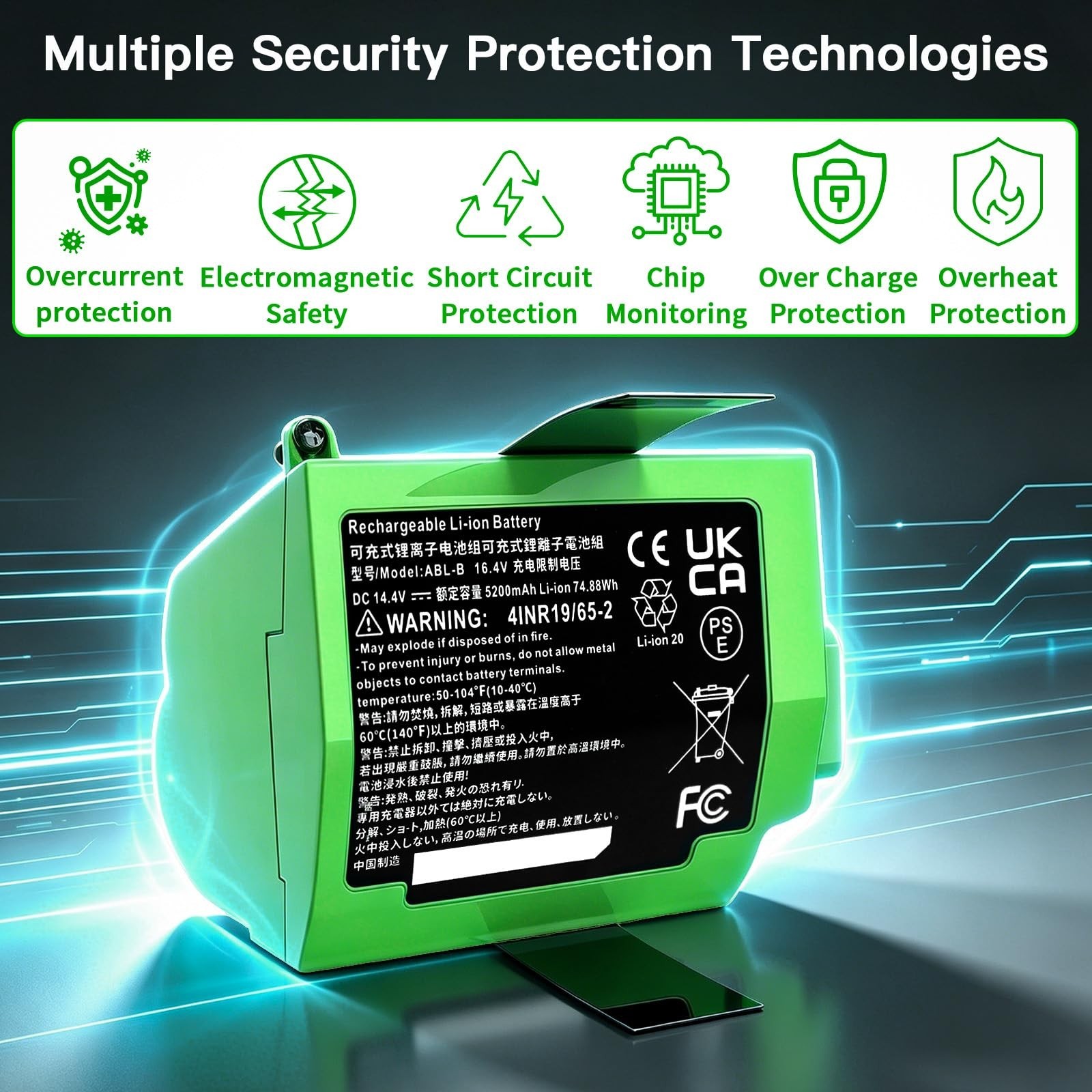 High-Capacity 5200mAh Replacement Battery for Roomba S9+, S9 Plus, 14.4V Compati