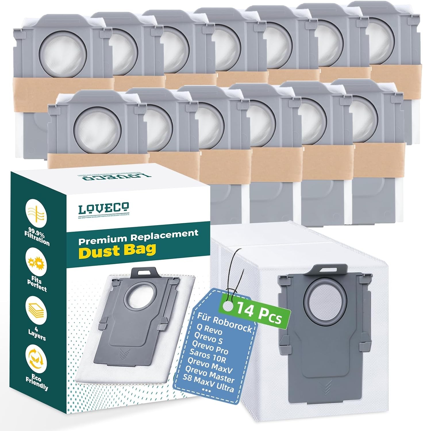 14 Pack Dust Bag Replacement Compatible for Roborock S8 MaxV Ultra Q Revo Qrevo