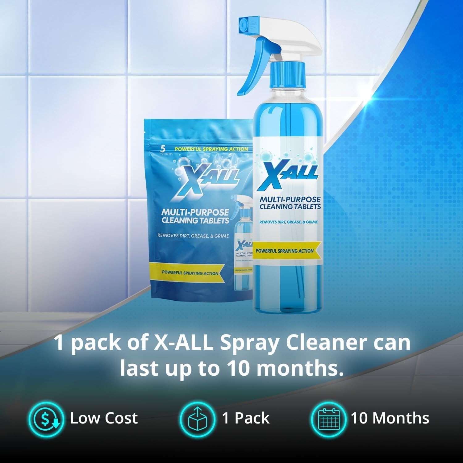 X-ALL Multi-Purpose Cleaner – Spray Bottle and 5x Cleaning Tablets – Cleaner for