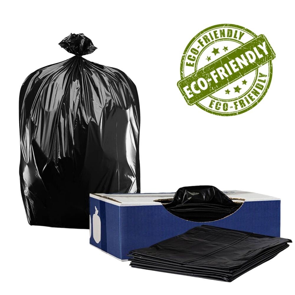 Plasticplace 33 Gallon Eco-Friendly Trash Bags – Black, Case of 100 Garbage Bags