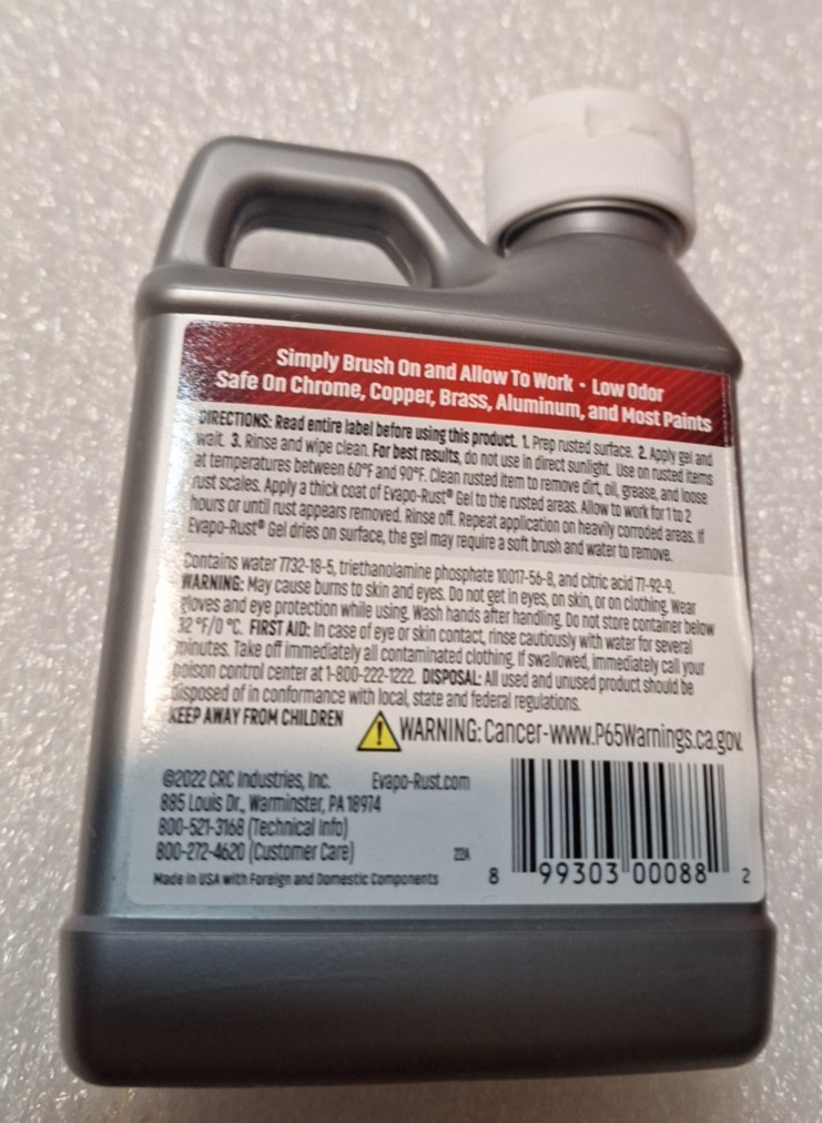 CRC Evapo-Rust Gel Rust Remover, 8 Fl Oz, Rust Remover for Vertical Surfaces