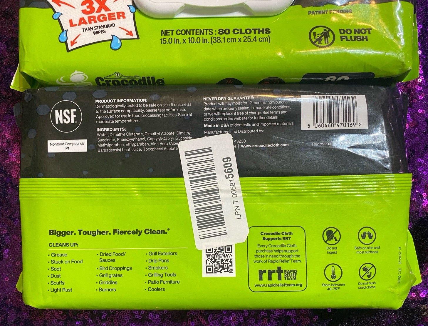2-Pack Crocodile Cloth Powerscrub Cleaning Wipes 80 15″ X 10″ Dual-Surface Cloth