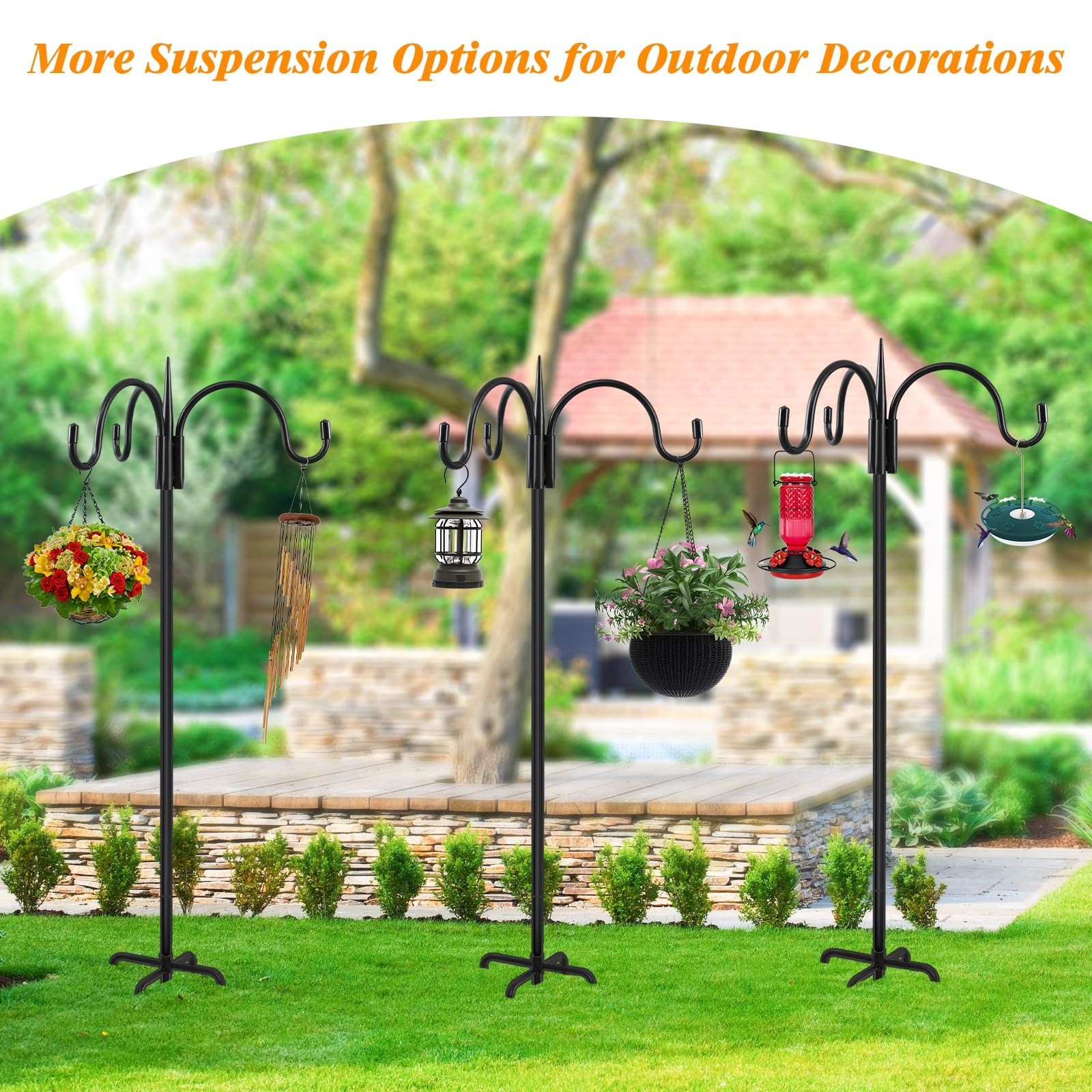 Heavy Duty 92″ Shepherd’s Hook – Adjustable Metal Bird Feeder Pole, 15lb Capacit