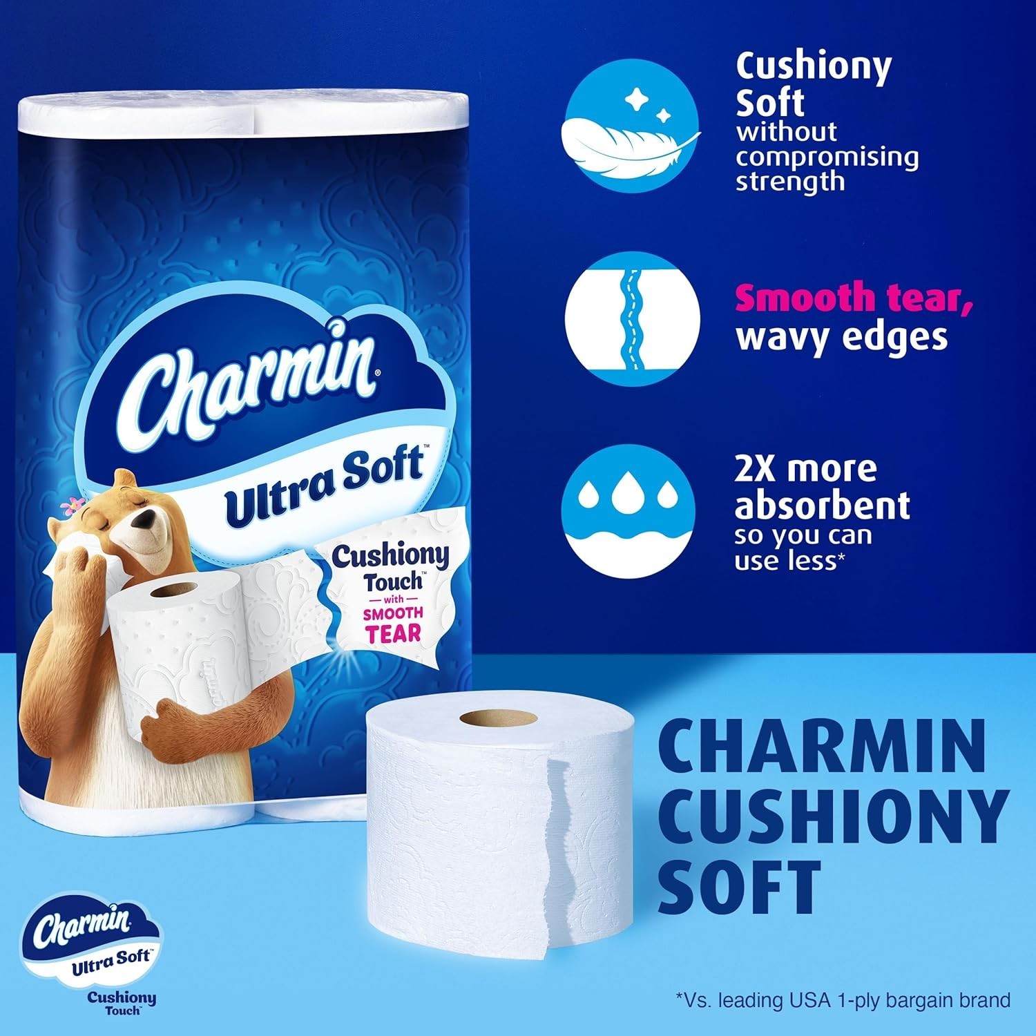 Charmin Ultra Soft Cushiony Touch Toilet Paper, 6 Family Mega XL Rolls = 42 Roll